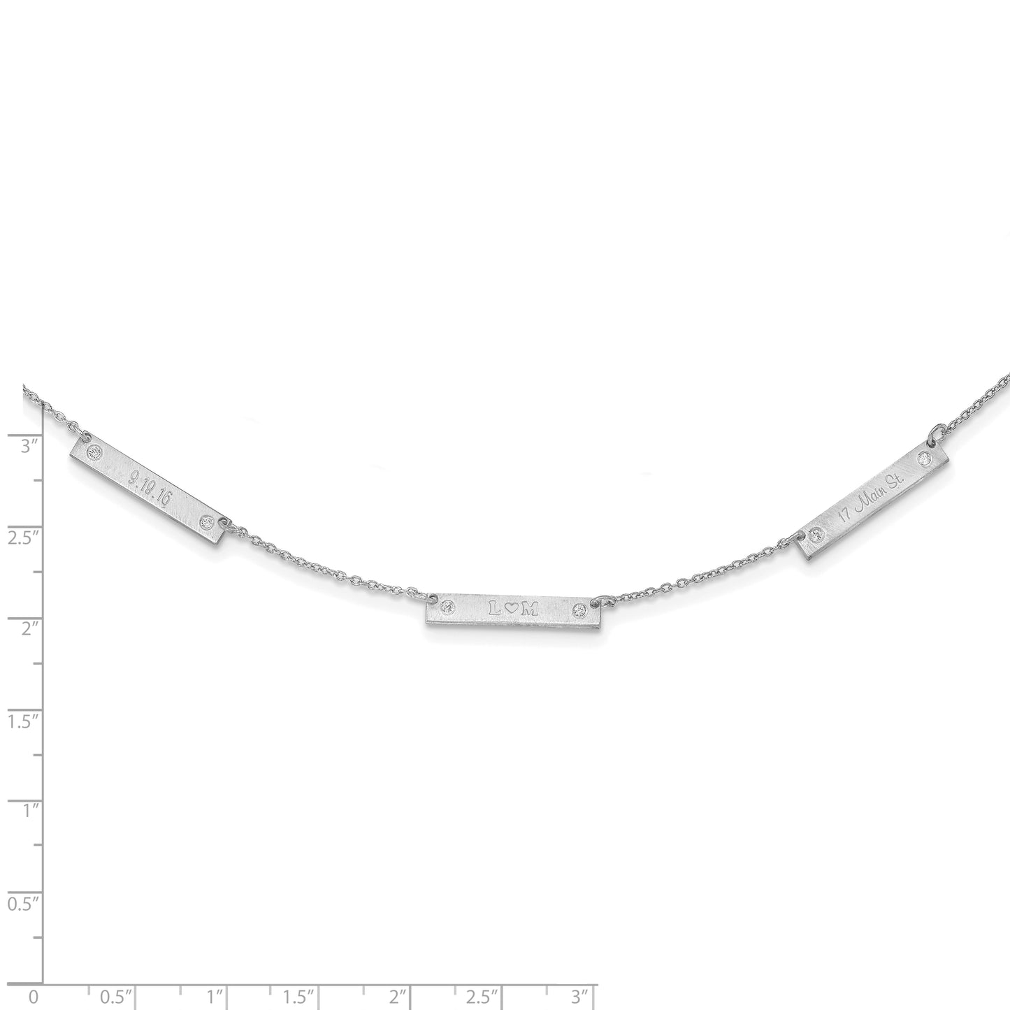 Sterling Silver Rhodium plated Brushed 3 Station with Diamond Necklace