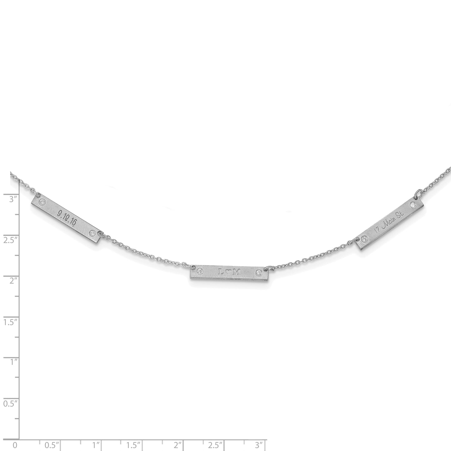 10K White Gold Brushed 3 Station with Diamond Necklace