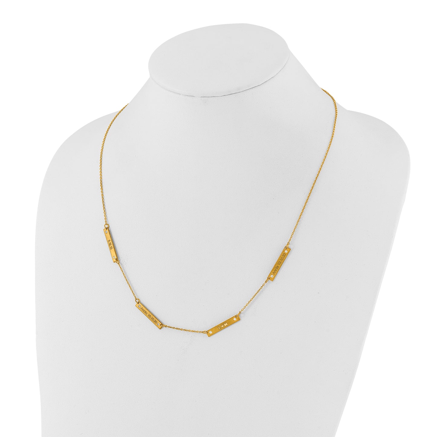 Sterling Silver Gold plated Brushed 4 Station with Diamond Necklace