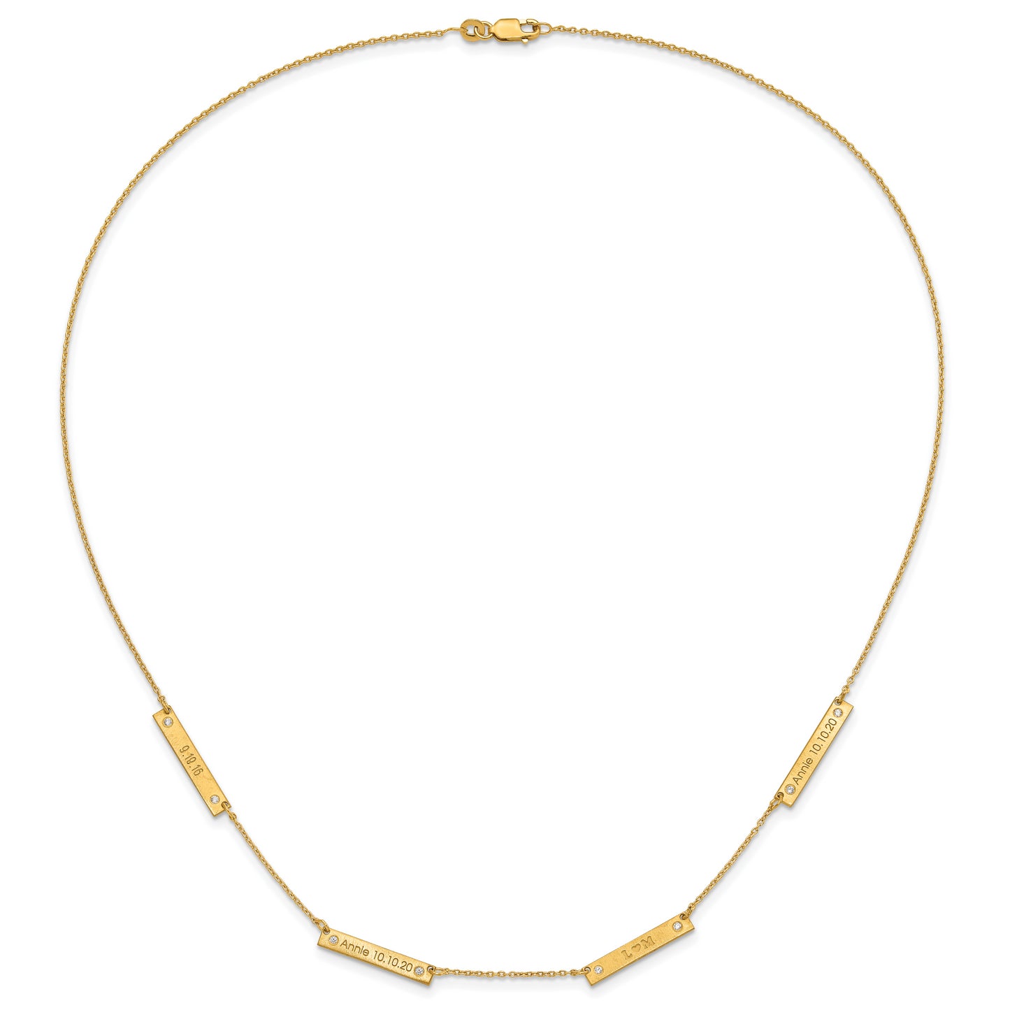 14K Yellow Gold Brushed 4 Station with Diamond Necklace
