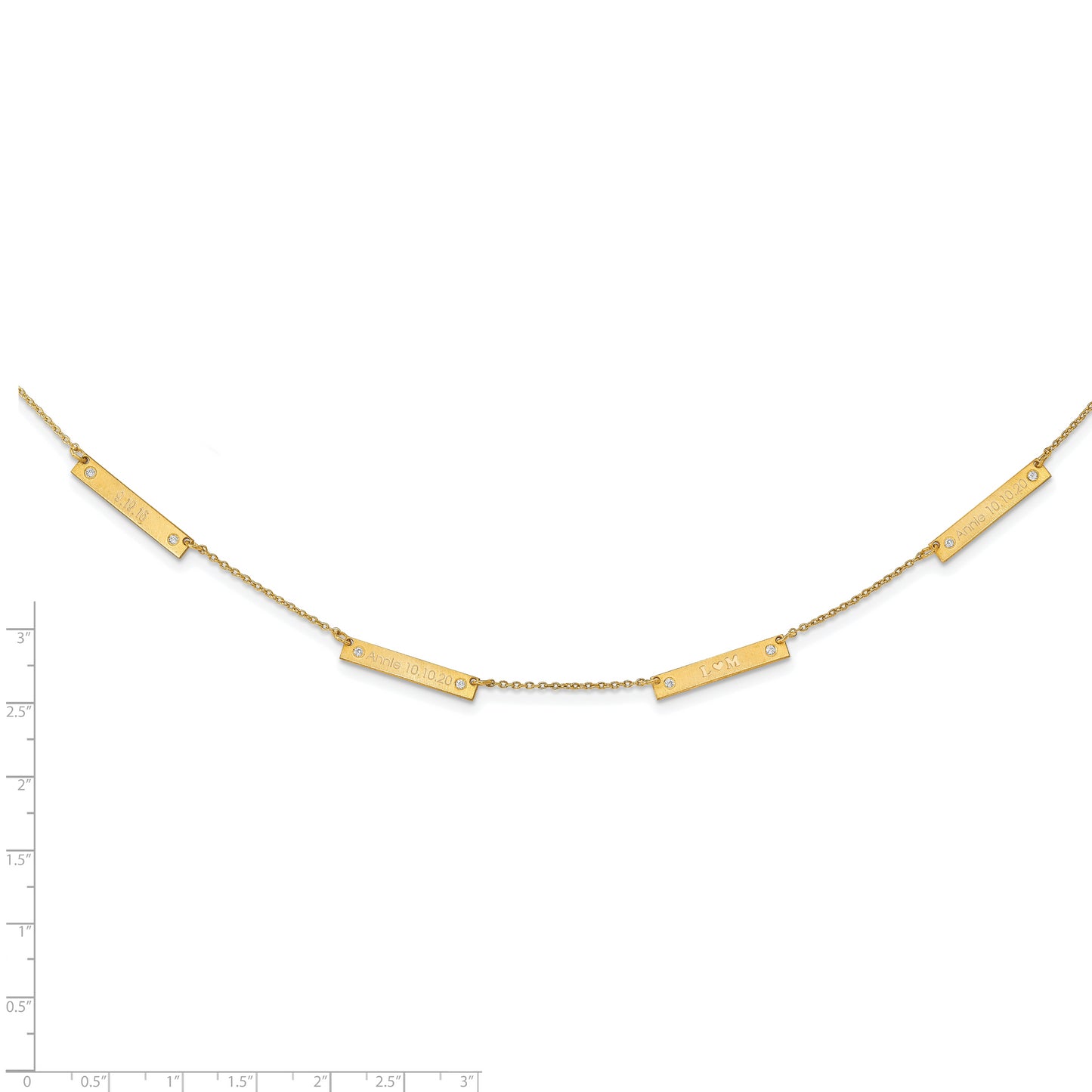 Sterling Silver Gold plated Brushed 4 Station with Diamond Necklace