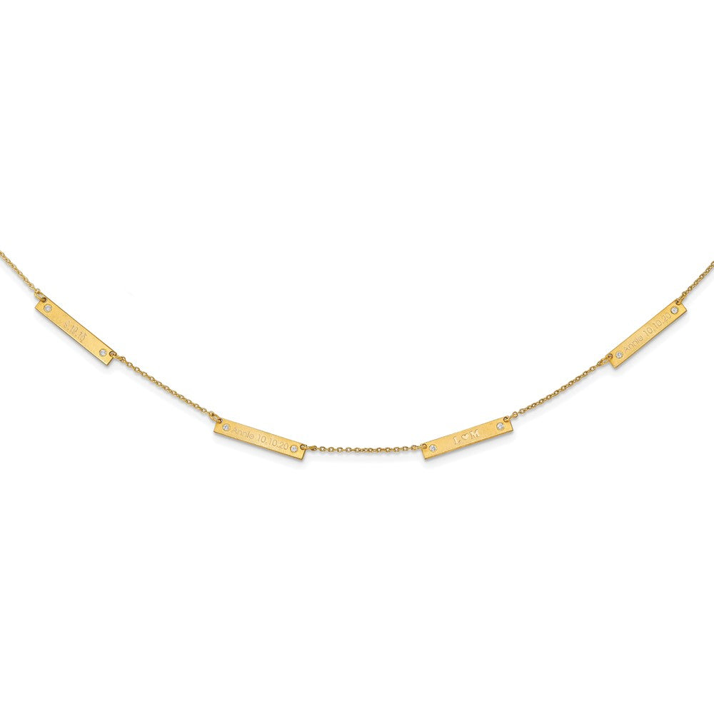 Sterling Silver Gold plated Brushed 4 Station with Diamond Necklace