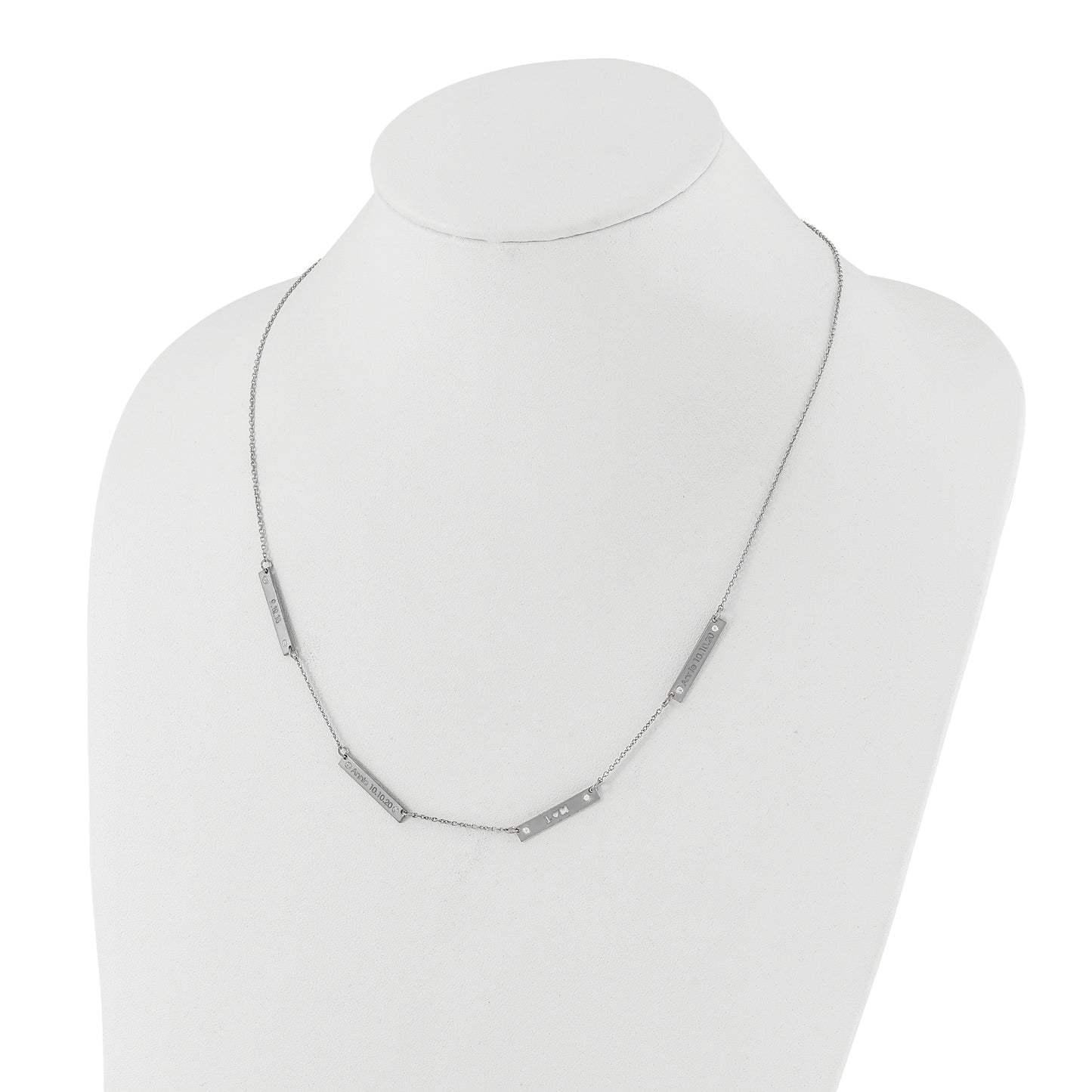 Sterling Silver Rhodium plated Brushed 4 Station with Diamond Necklace