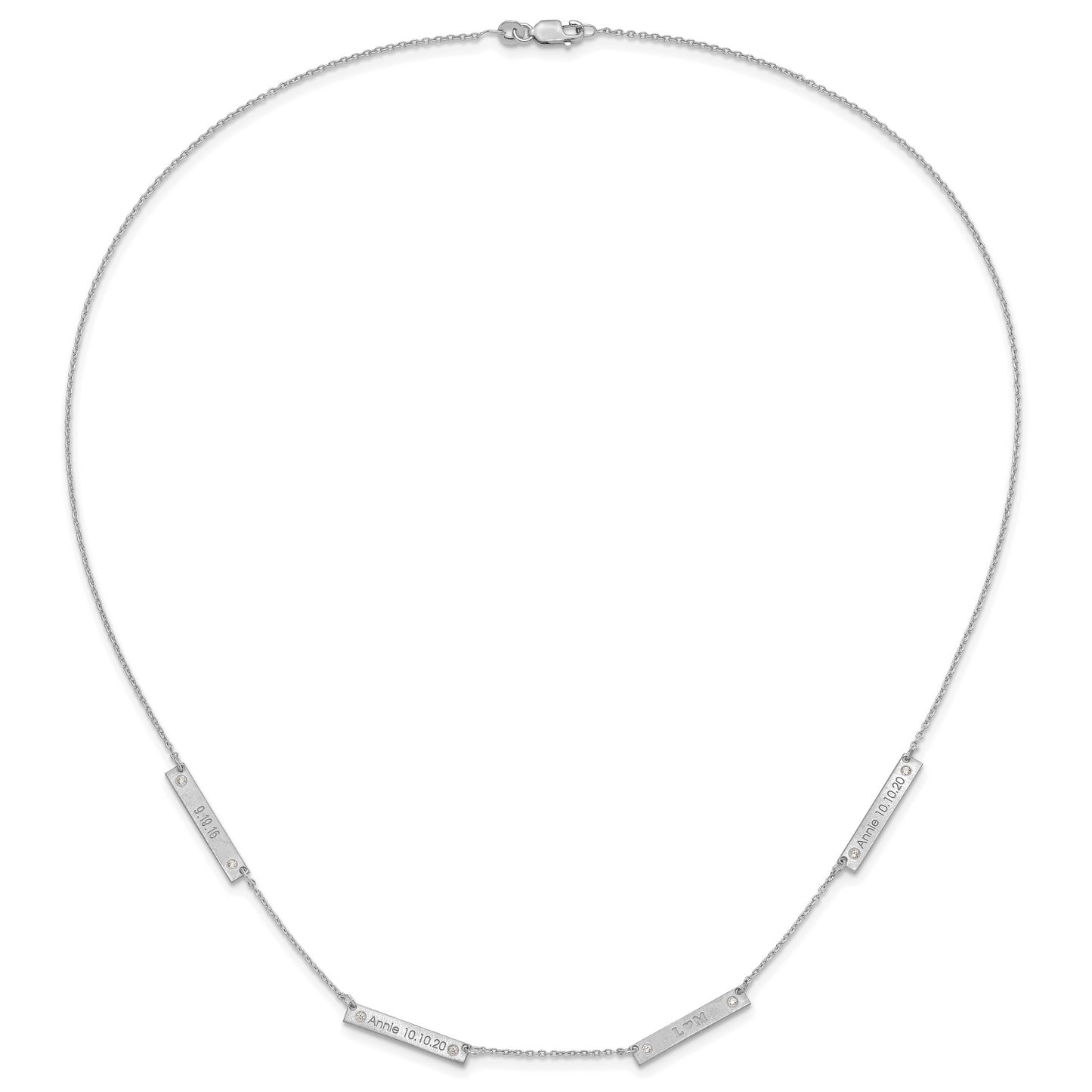 Sterling Silver Rhodium plated Brushed 4 Station with Diamond Necklace