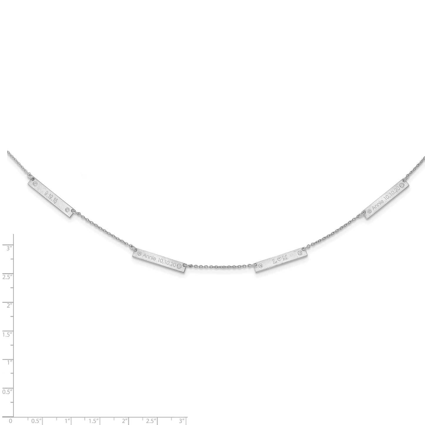 Sterling Silver Rhodium plated Brushed 4 Station with Diamond Necklace
