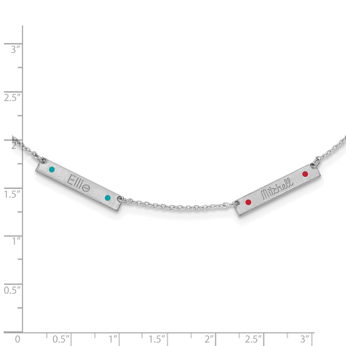 14K White Gold Brushed 2 Station Enameled Necklace