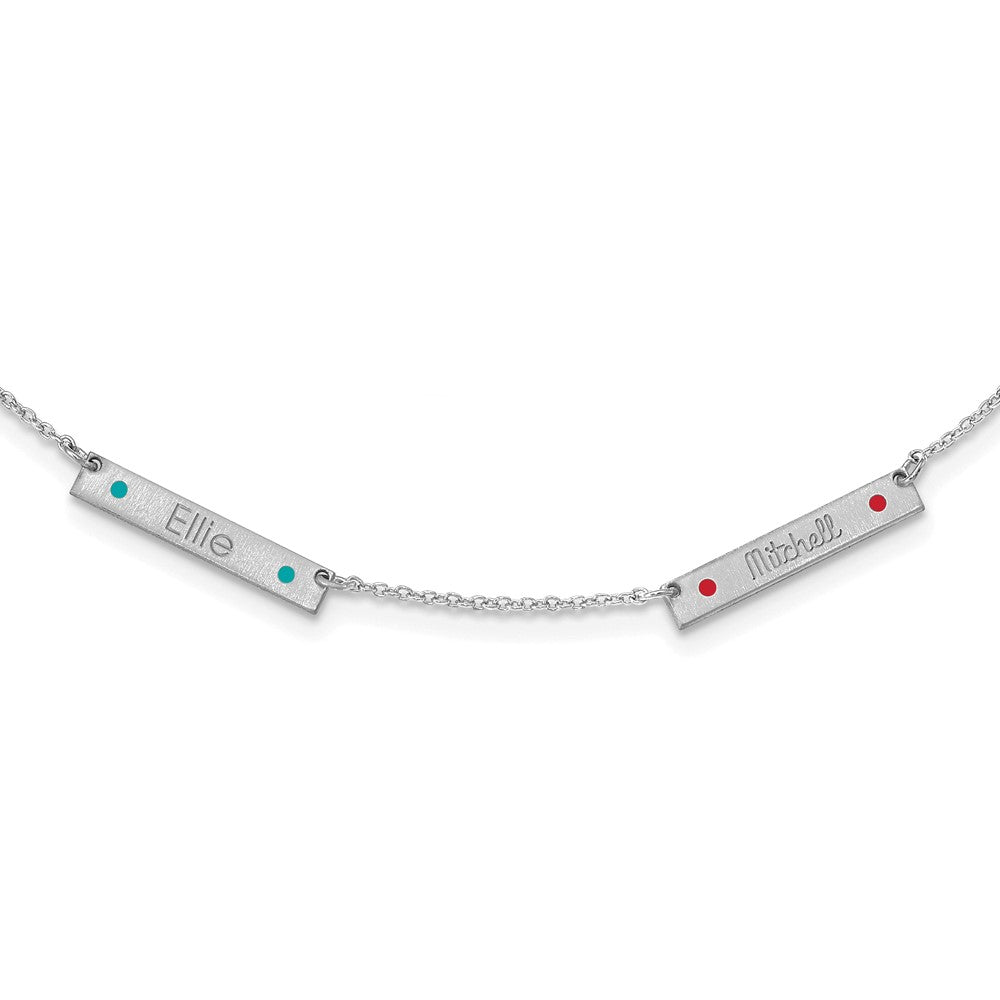 Sterling Silver Rhodium plated Brushed 2 Station Enameled Necklace