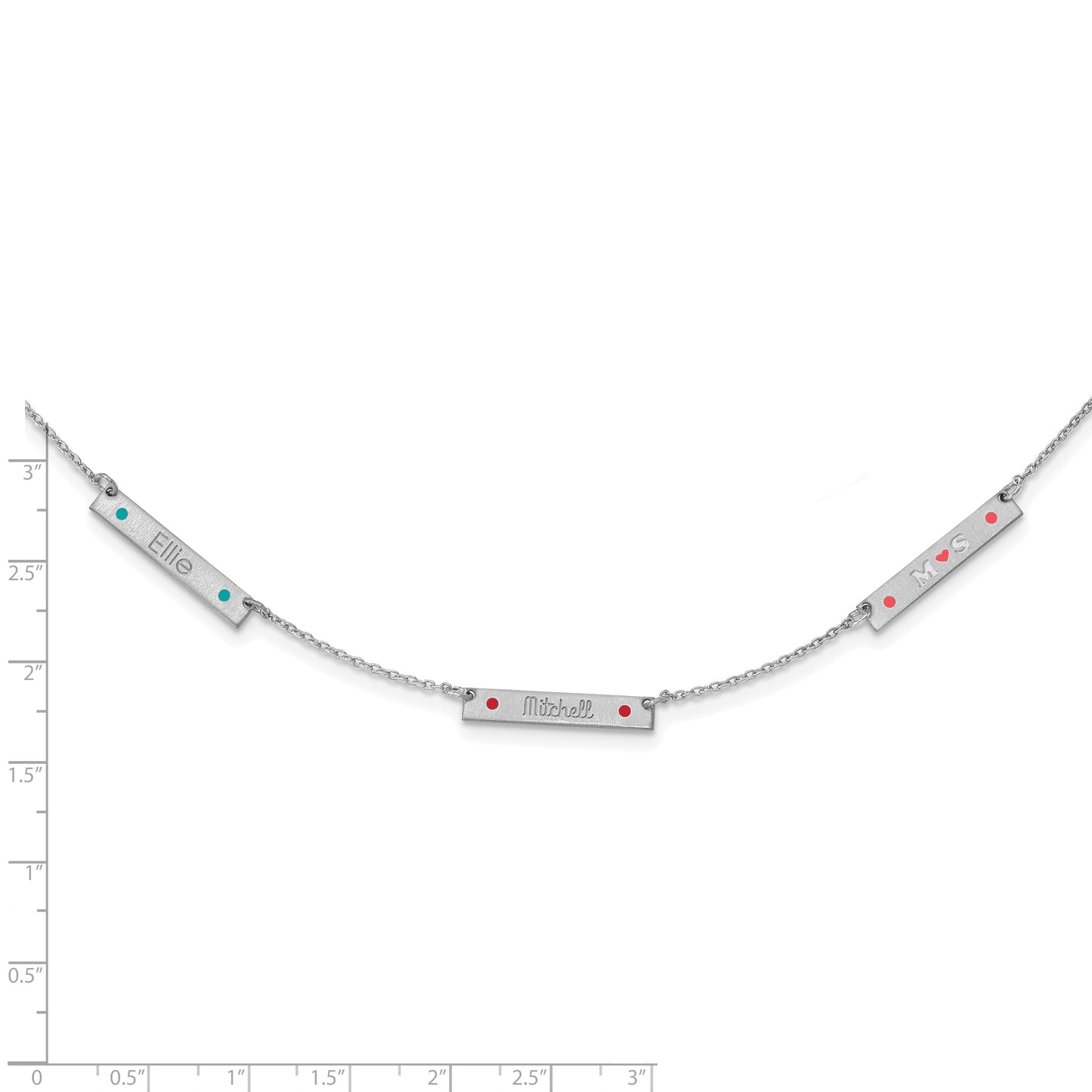 14K White Gold Brushed 3 Station Enameled Necklace