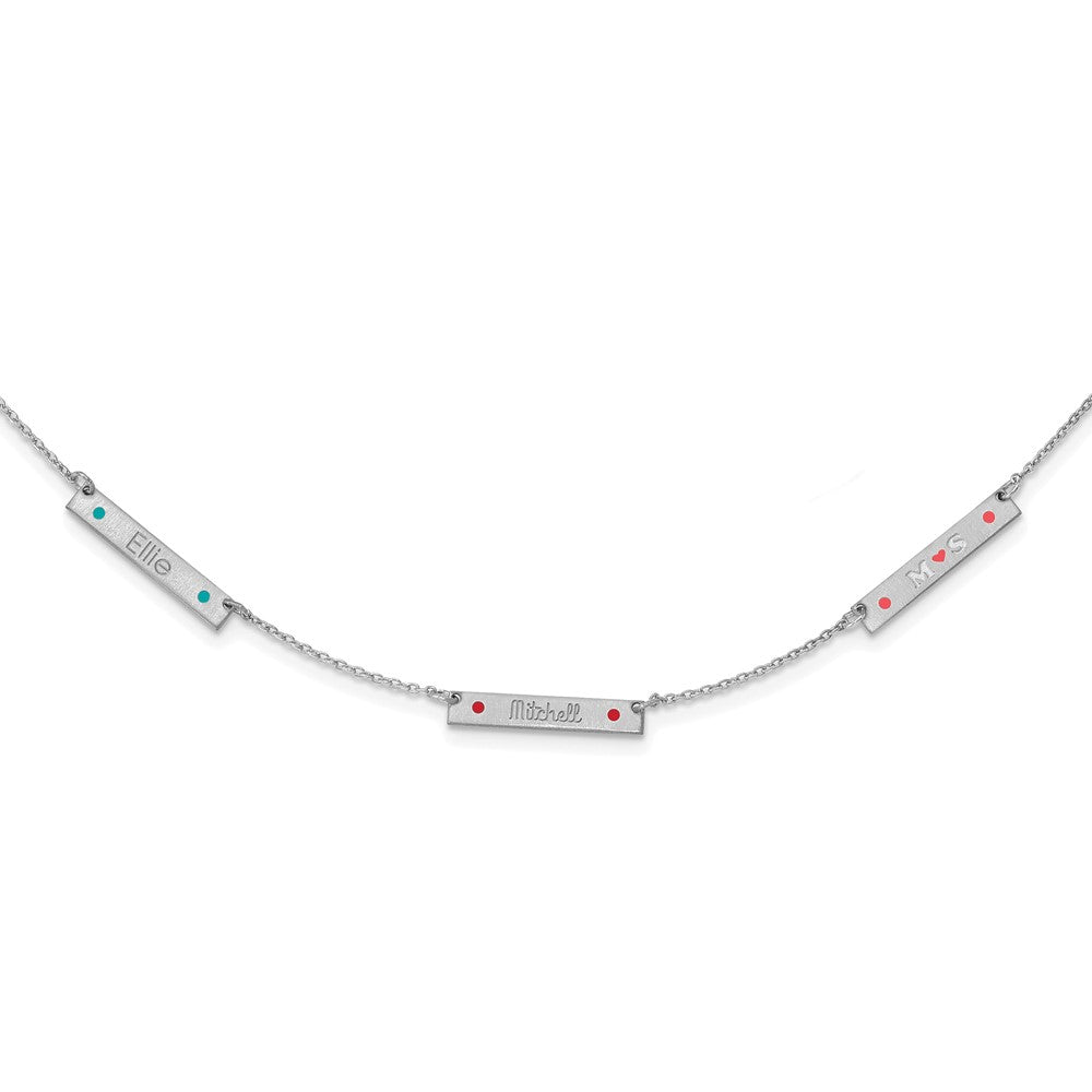 14K White Gold Brushed 3 Station Enameled Necklace