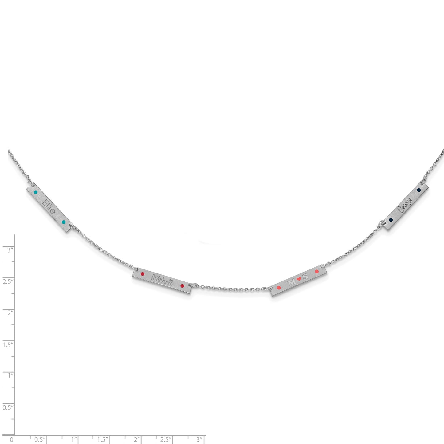14K White Gold Brushed 4 Station Enameled Necklace