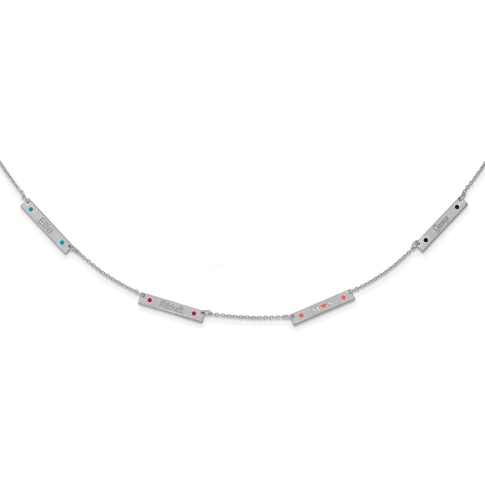 14K White Gold Brushed 4 Station Enameled Necklace