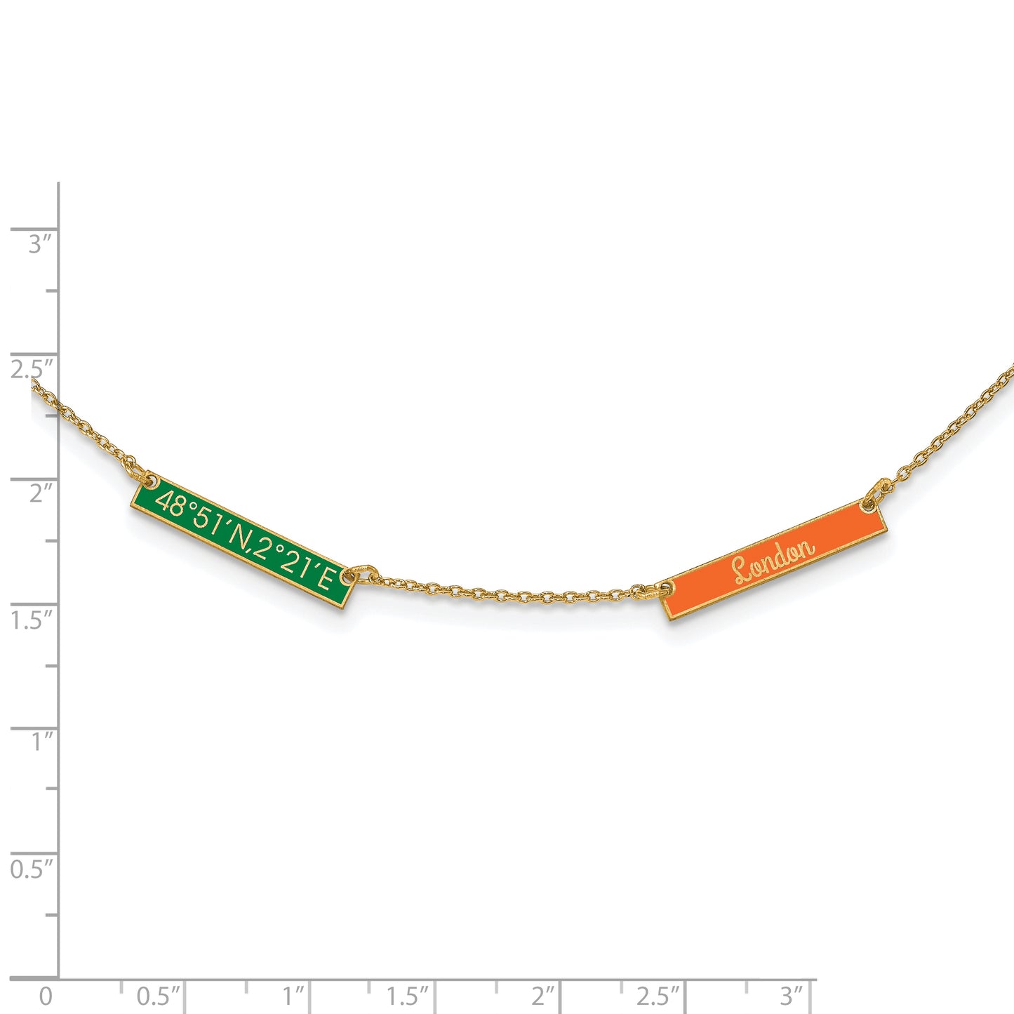 14K Yellow Gold Brushed Enameled 2 Station Necklace