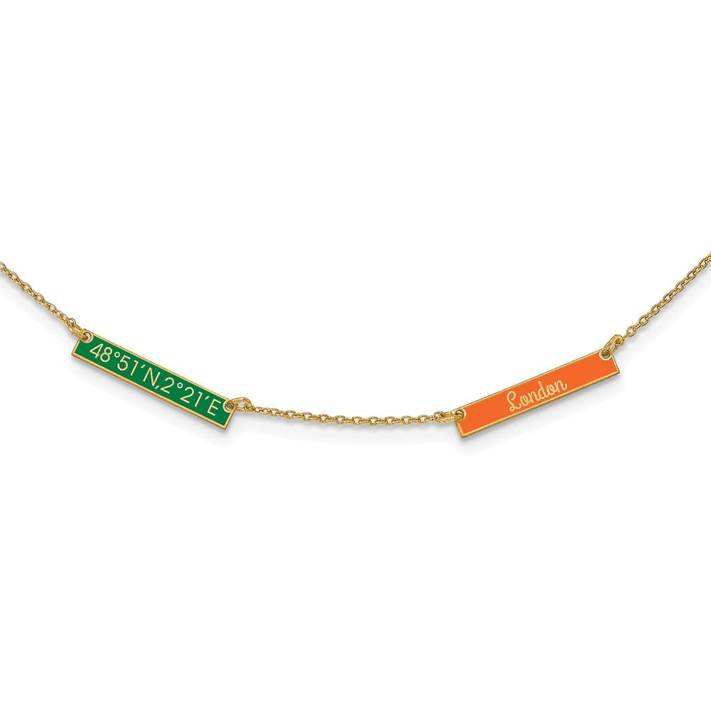 Sterling Silver Gold plated Brushed Enameled 2 Station Necklace