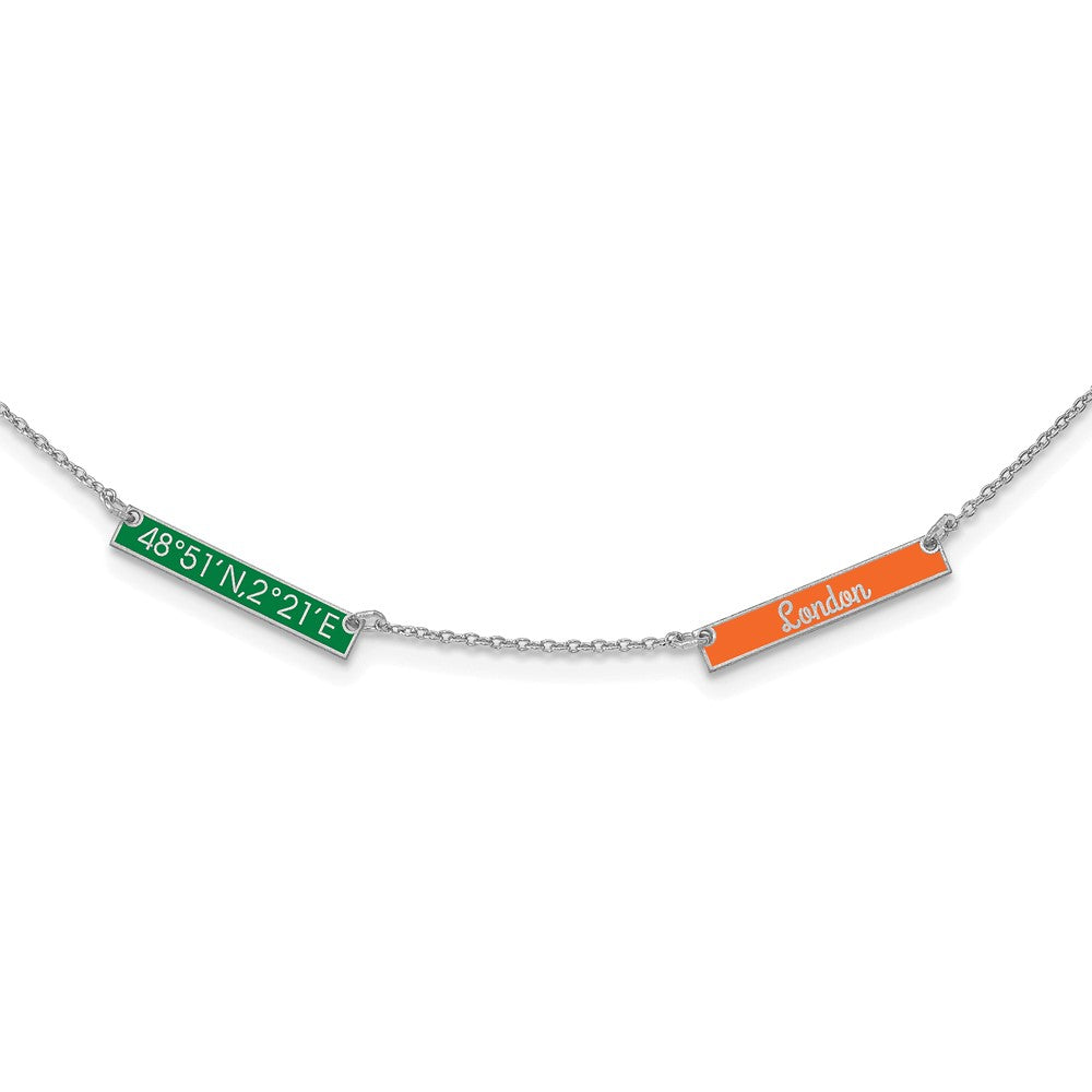 14K White Gold Brushed Enameled 2 Station Necklace