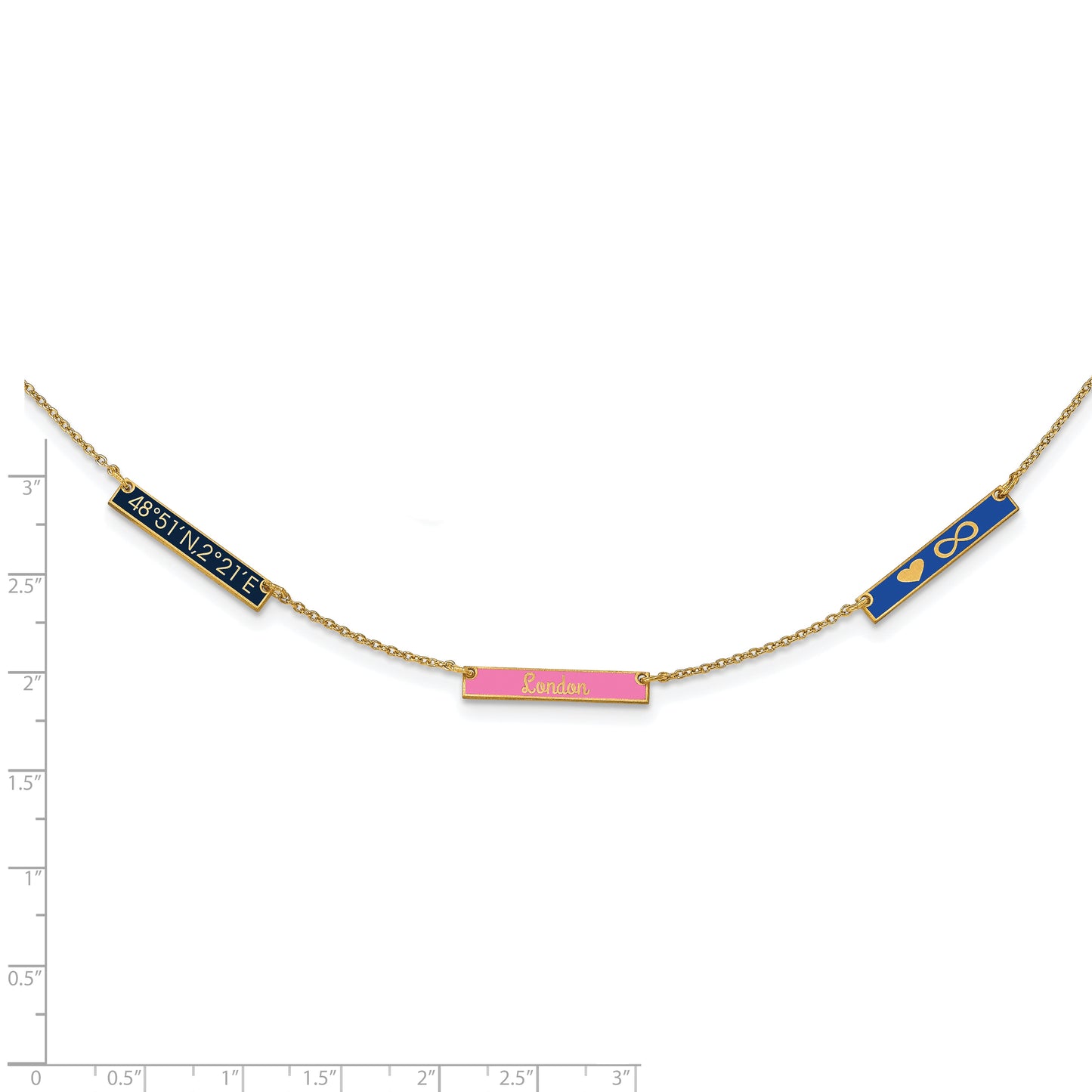14K Yellow Gold Brushed Enameled 3 Station Necklace
