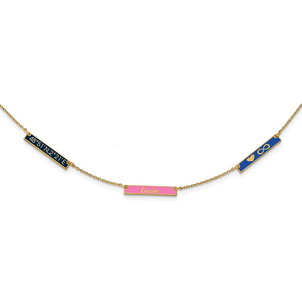 14K Yellow Gold Brushed Enameled 3 Station Necklace