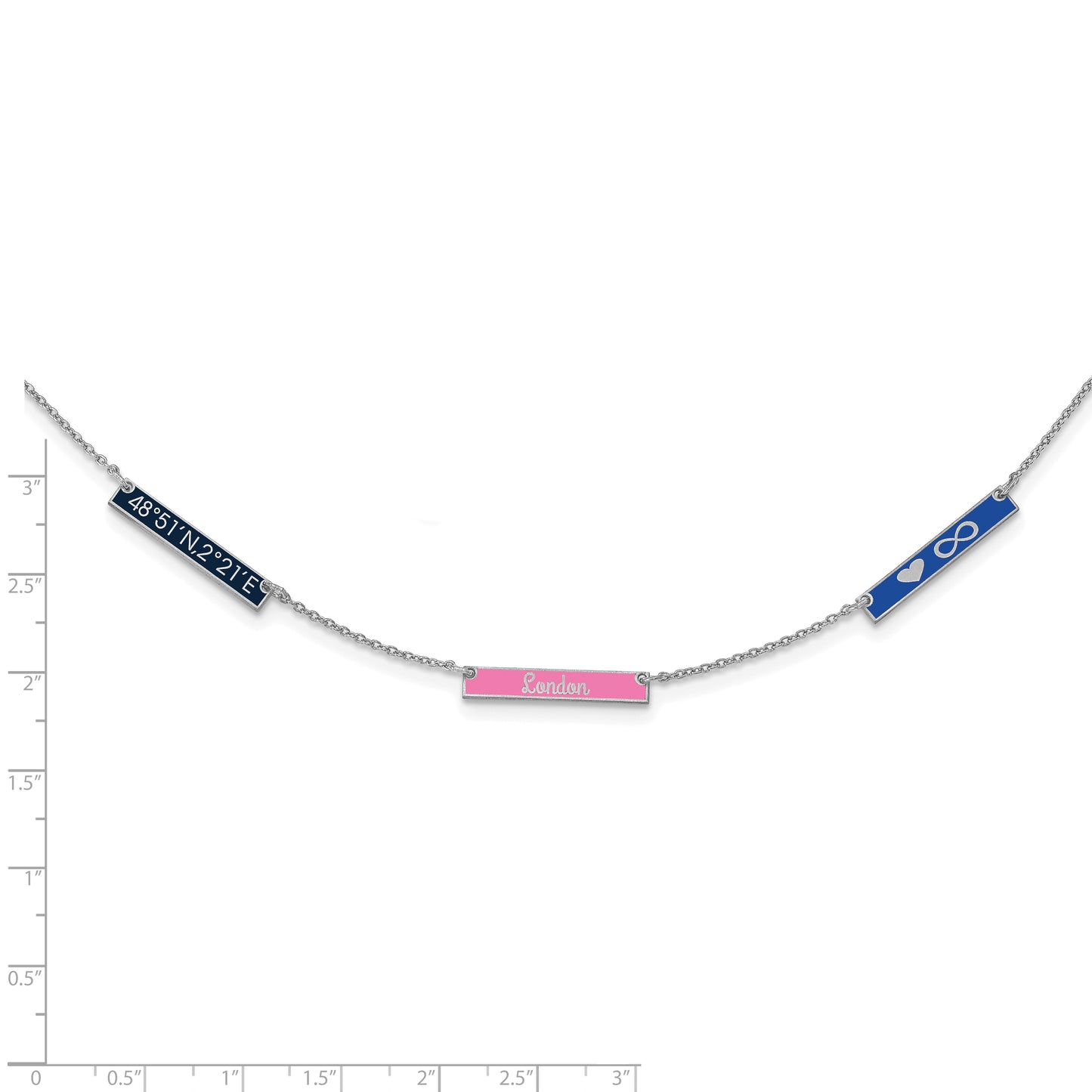 14K White Gold Brushed Enameled 3 Station Necklace