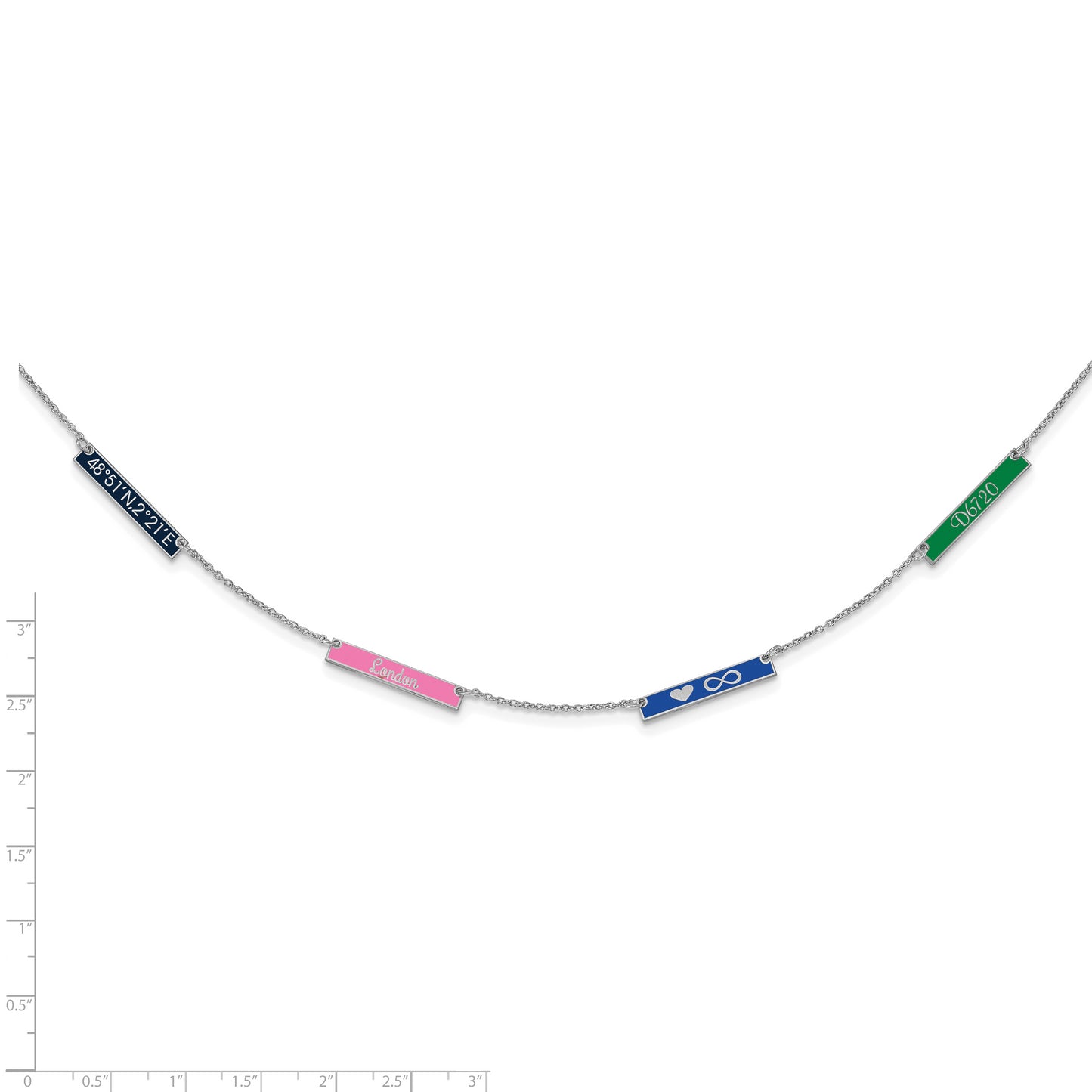 14K White Gold Brushed Enameled 4 Station Necklace