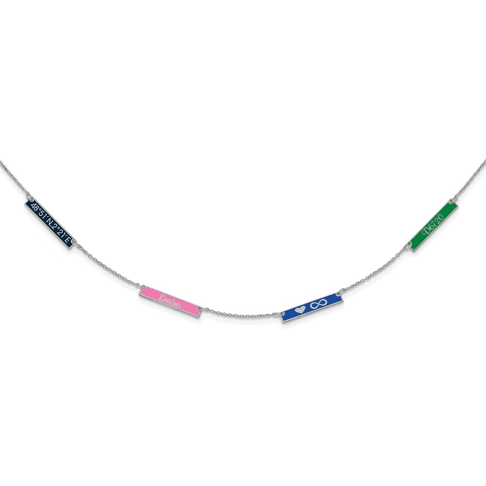 Sterling Silver Rhodium plated Brushed Enameled 4 Station Necklace