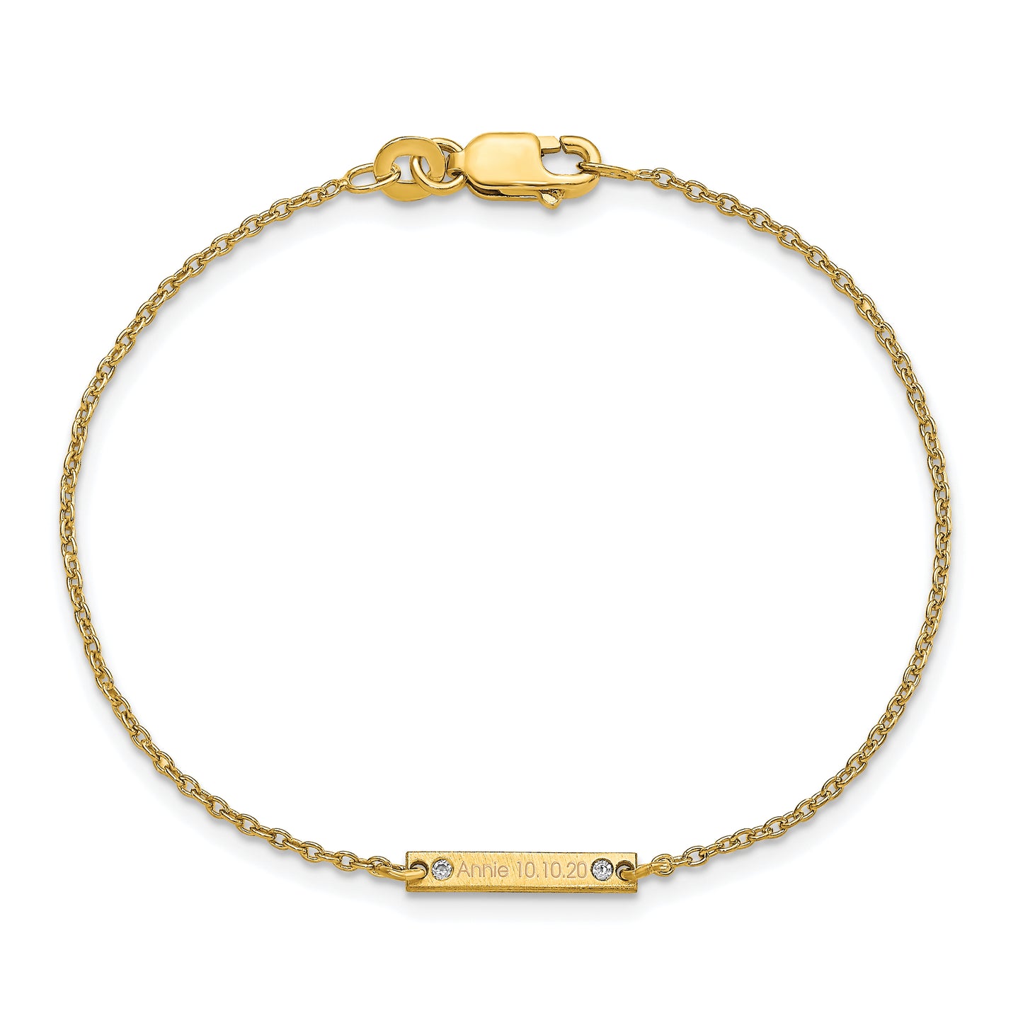 Sterling Silver Gold plated Brushed 1 Station with Diamond Bracelet