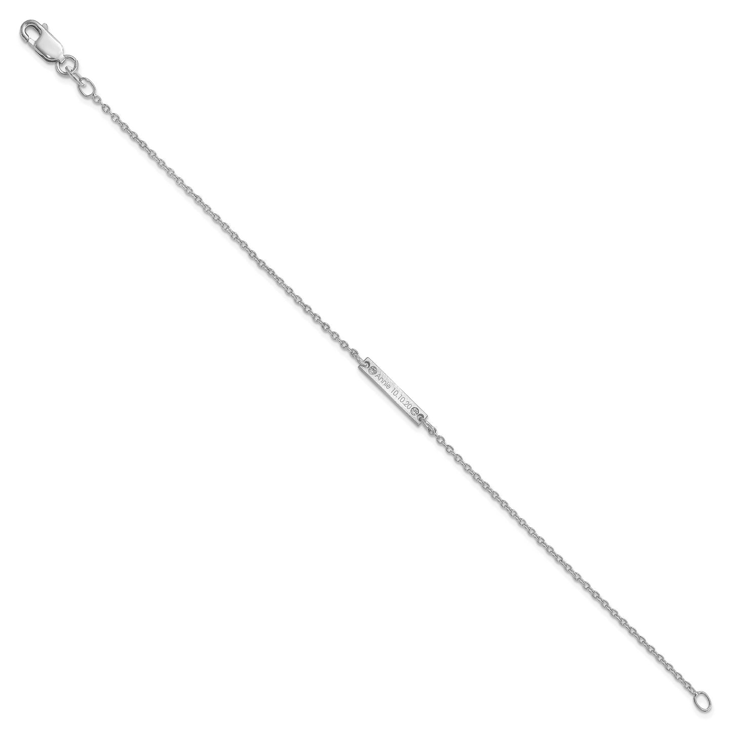 Sterling Silver Rhodium plated Brushed 1 Station with Diamond Bracelet