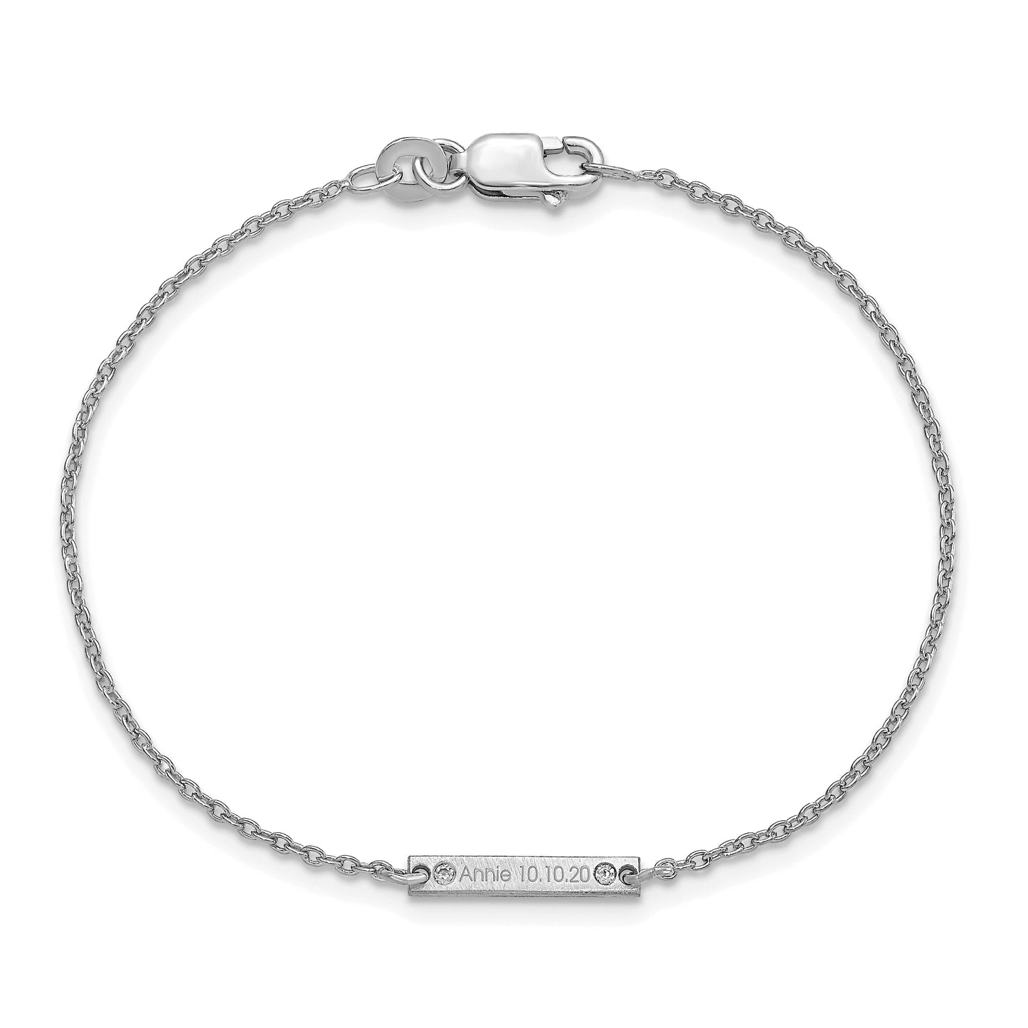 Sterling Silver Rhodium plated Brushed 1 Station with Diamond Bracelet