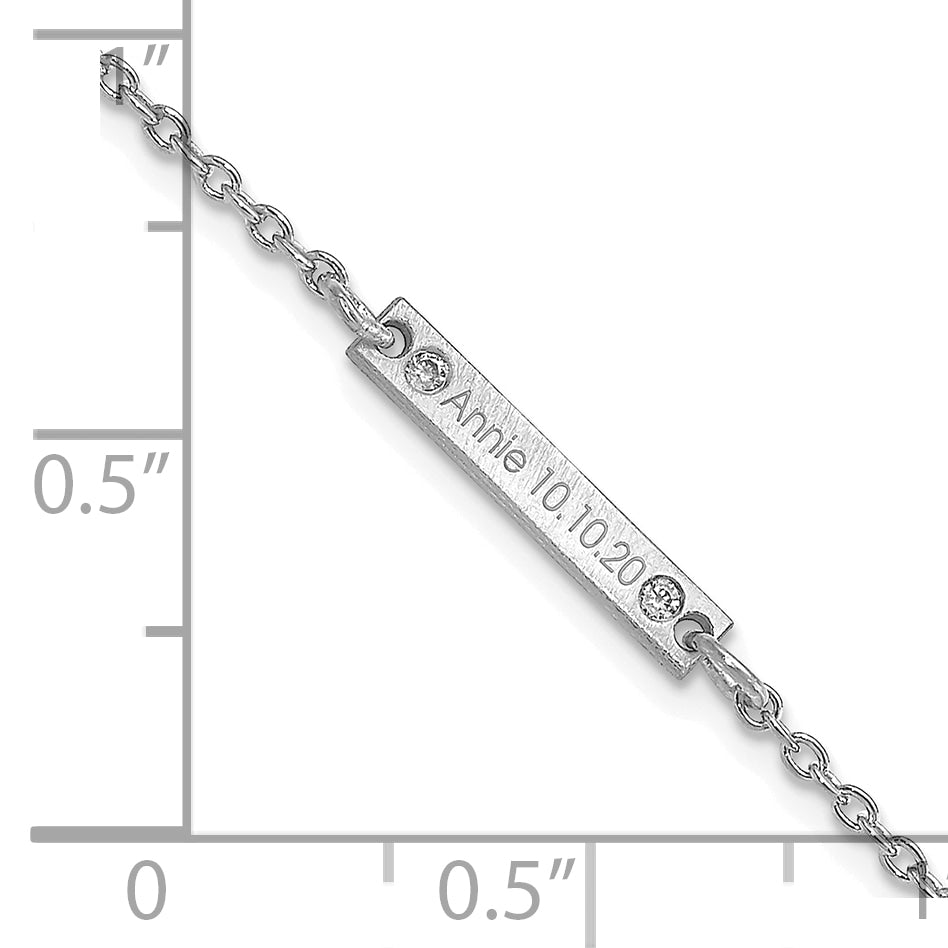 Sterling Silver Rhodium plated Brushed 1 Station with Diamond Bracelet