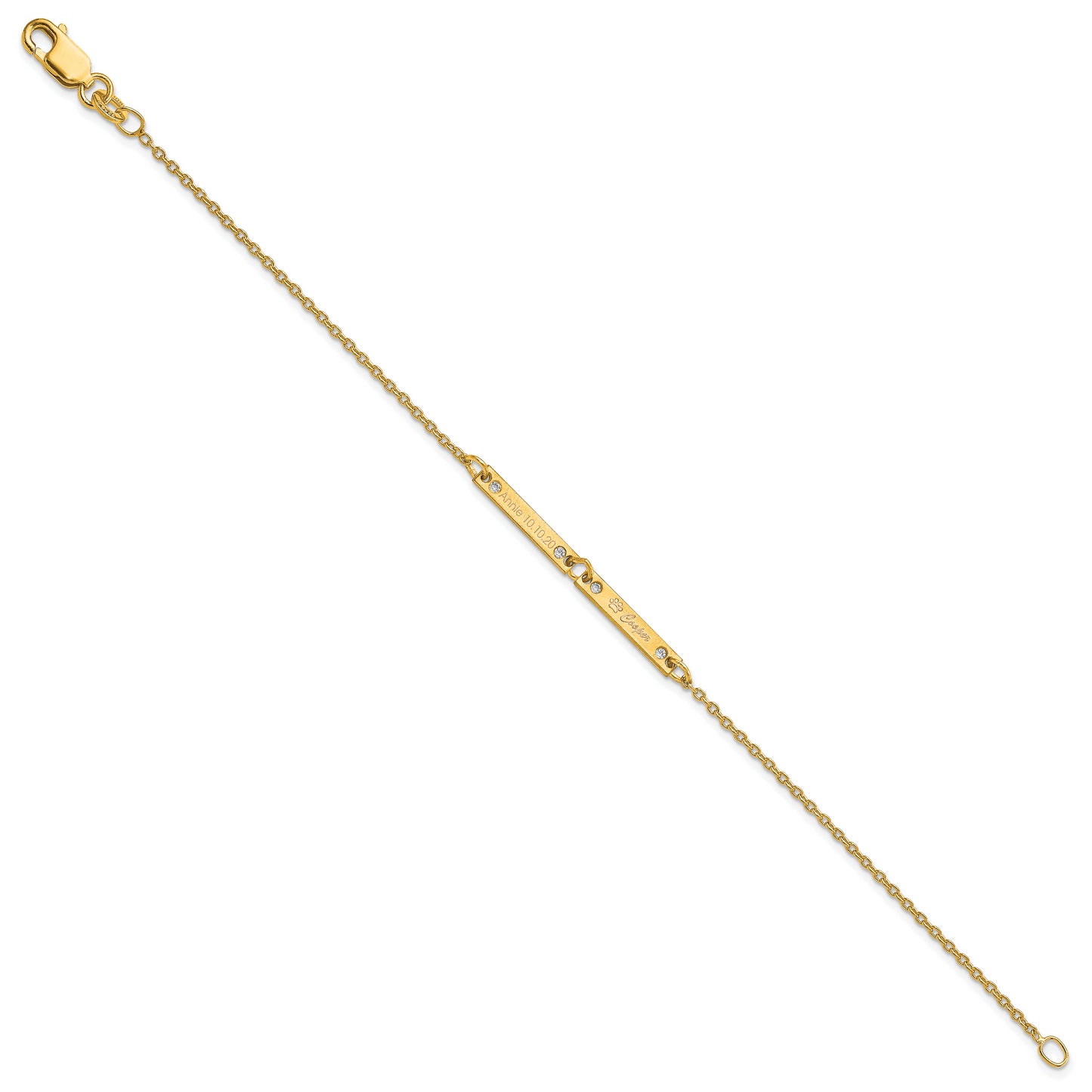 Sterling Silver Gold plated Brushed 2 Station with Diamond Bracelet
