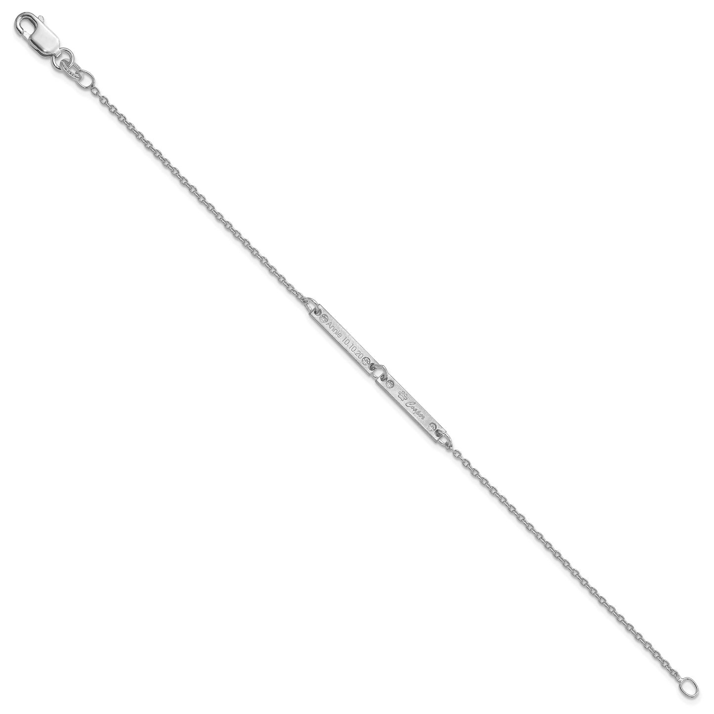 Sterling Silver Rhodium plated Brushed 2 Station with Diamond Bracelet