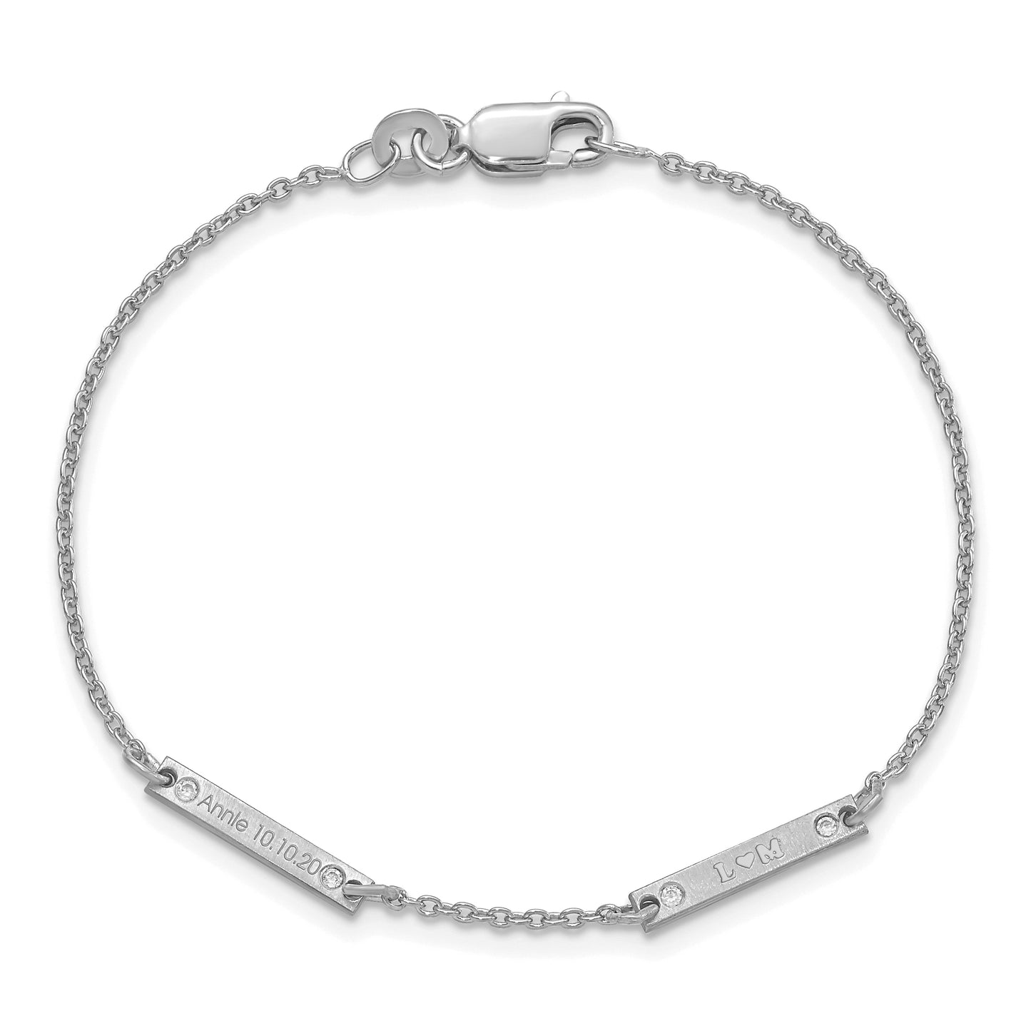 Sterling Silver Rhodium plated Brushed 2 Station with Diamond Bracelet