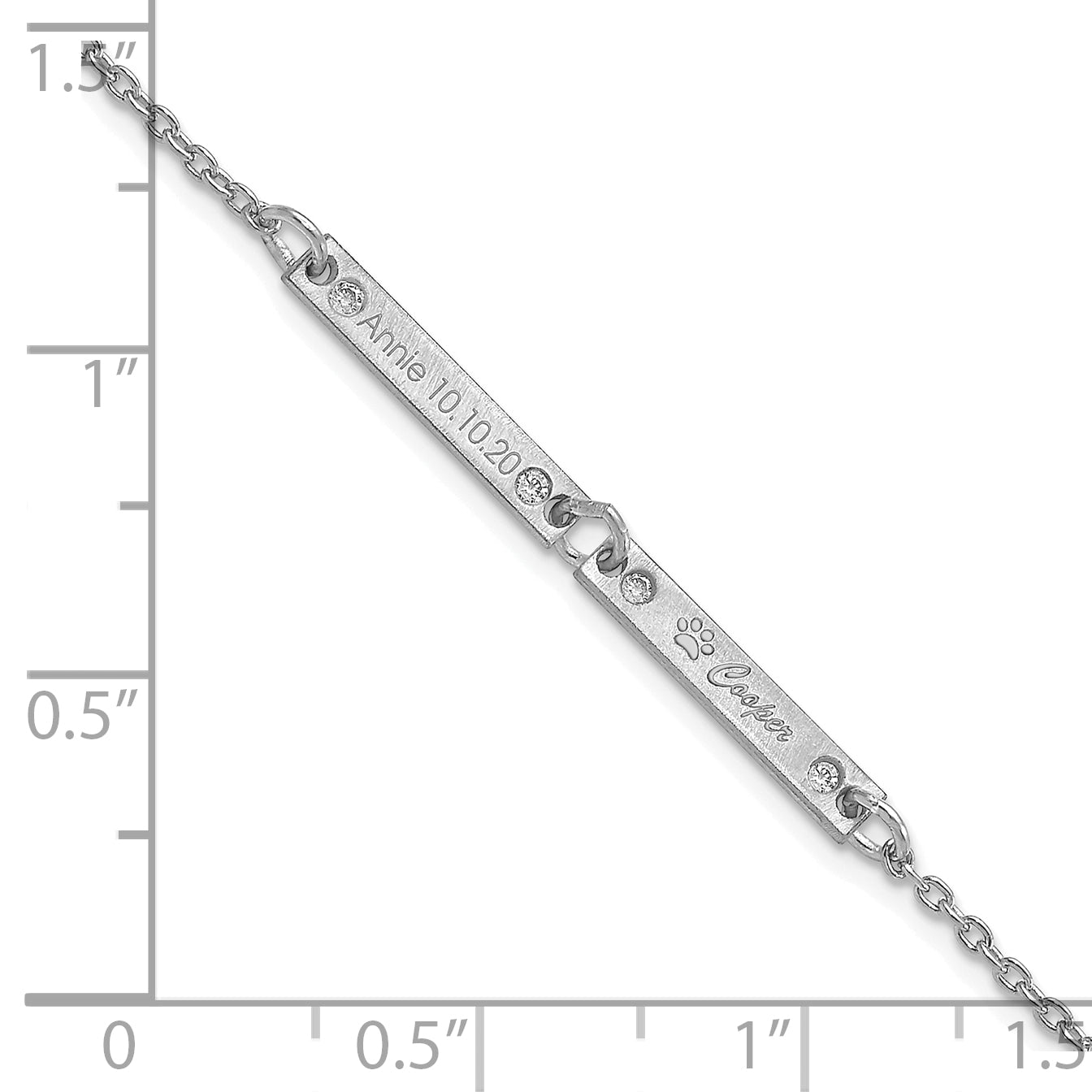 Sterling Silver Rhodium plated Brushed 2 Station with Diamond Bracelet