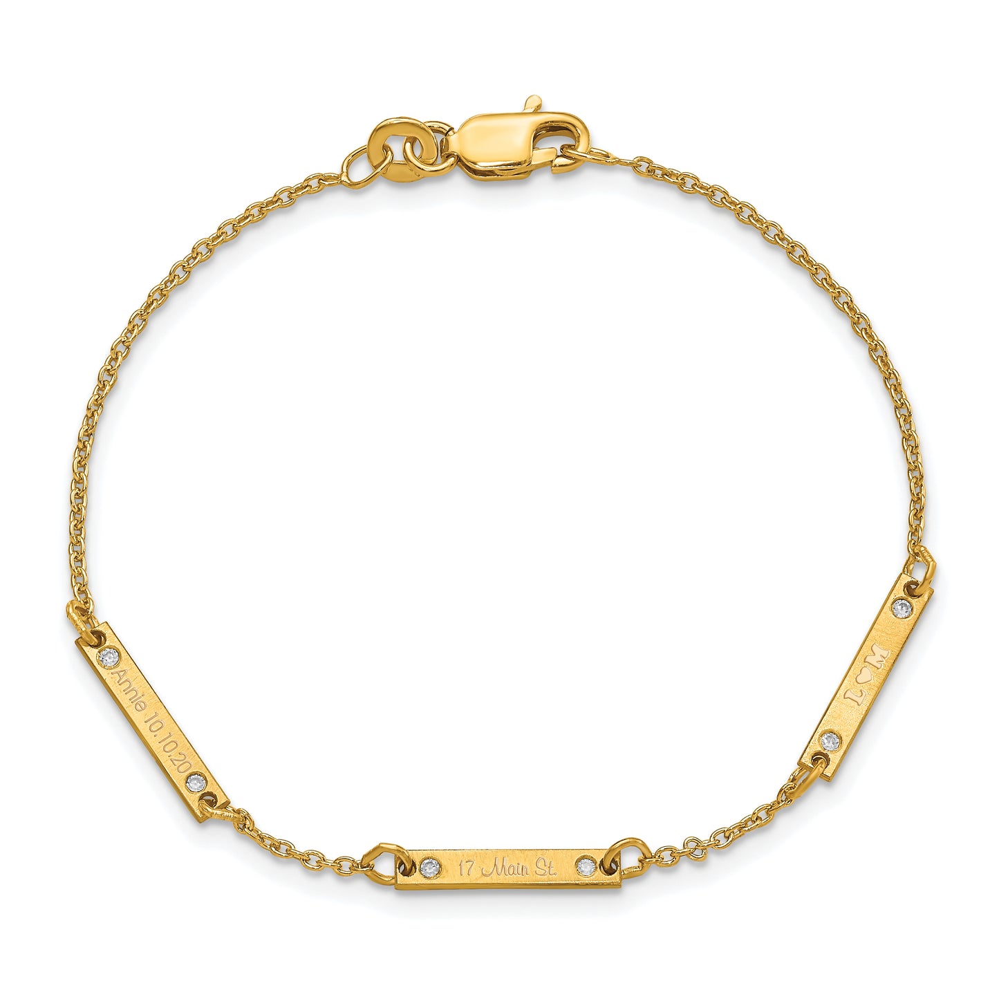 Sterling Silver Gold plated Brushed 3 Station with Diamond Bracelet