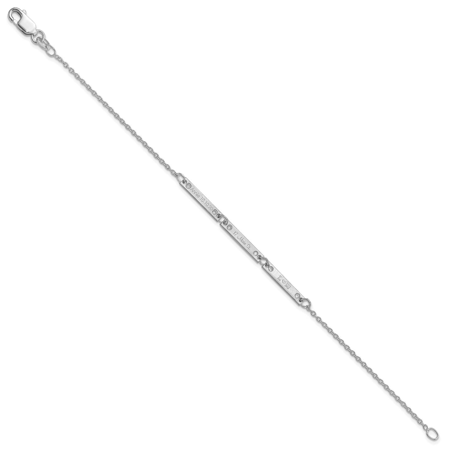 14K White Gold Brushed 3 Station Diamond Bracelet