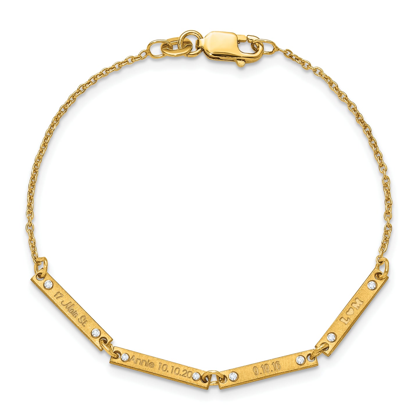 14K Yellow Gold Brushed 4 Station Diamond Bracelet