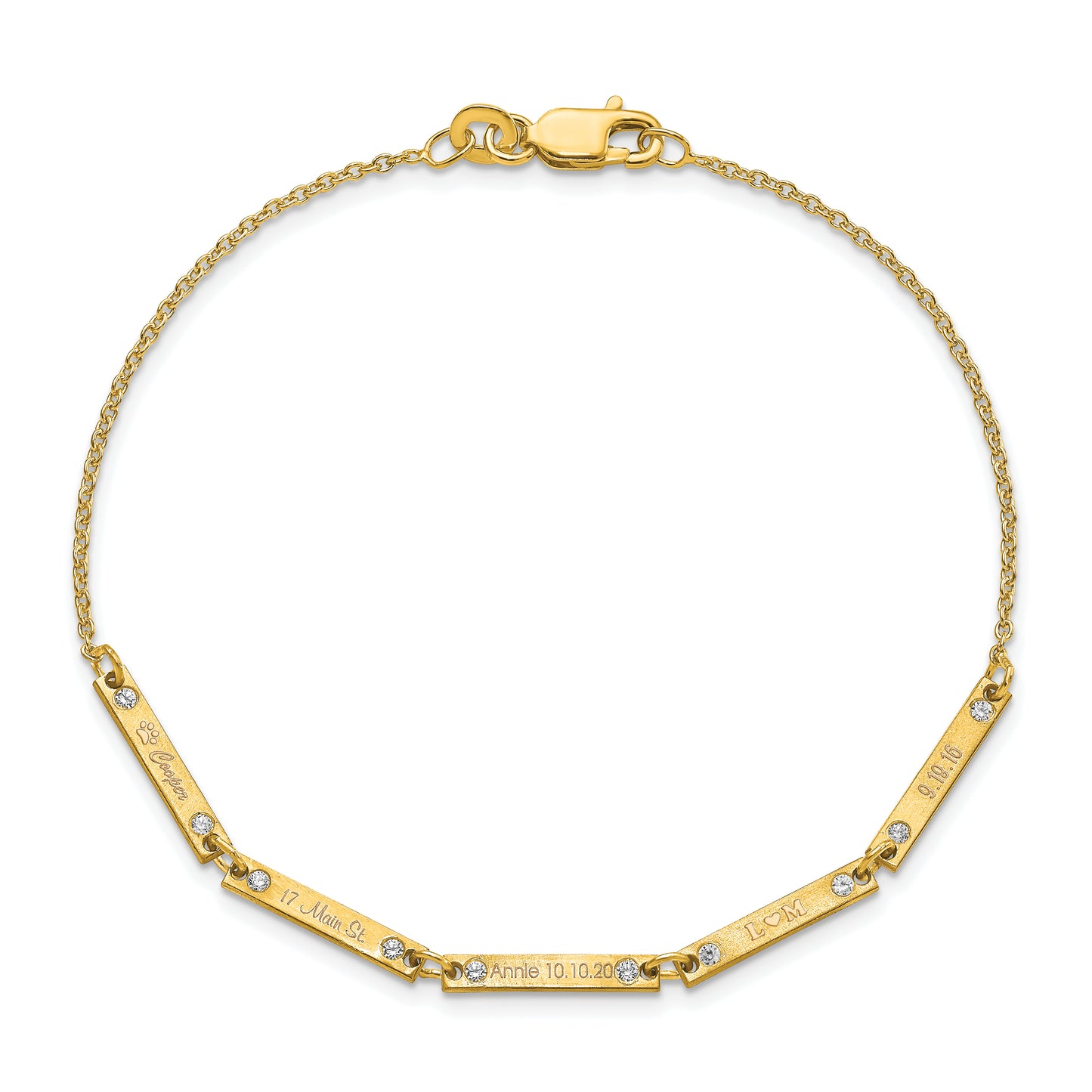 Sterling Silver Gold plated Brushed 5 Station with Diamond Bracelet