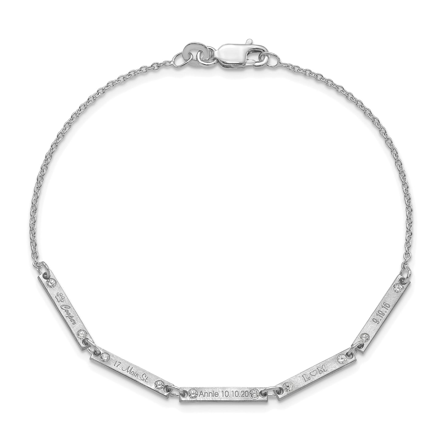 Sterling Silver Rhodium plated Brushed 5 Station with Diamond Bracelet