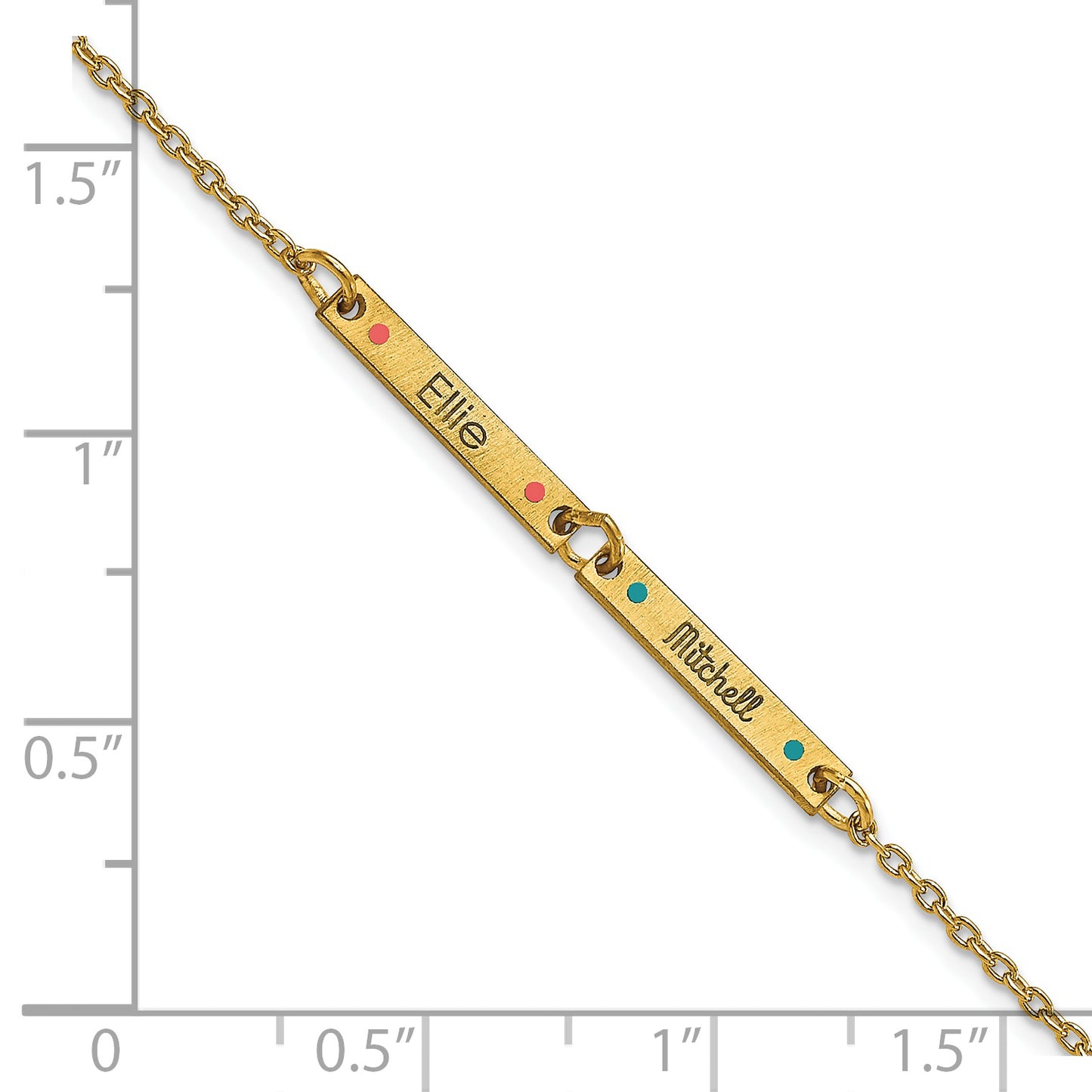14K Yellow Gold Brushed 2 Station Enameled Bracelet