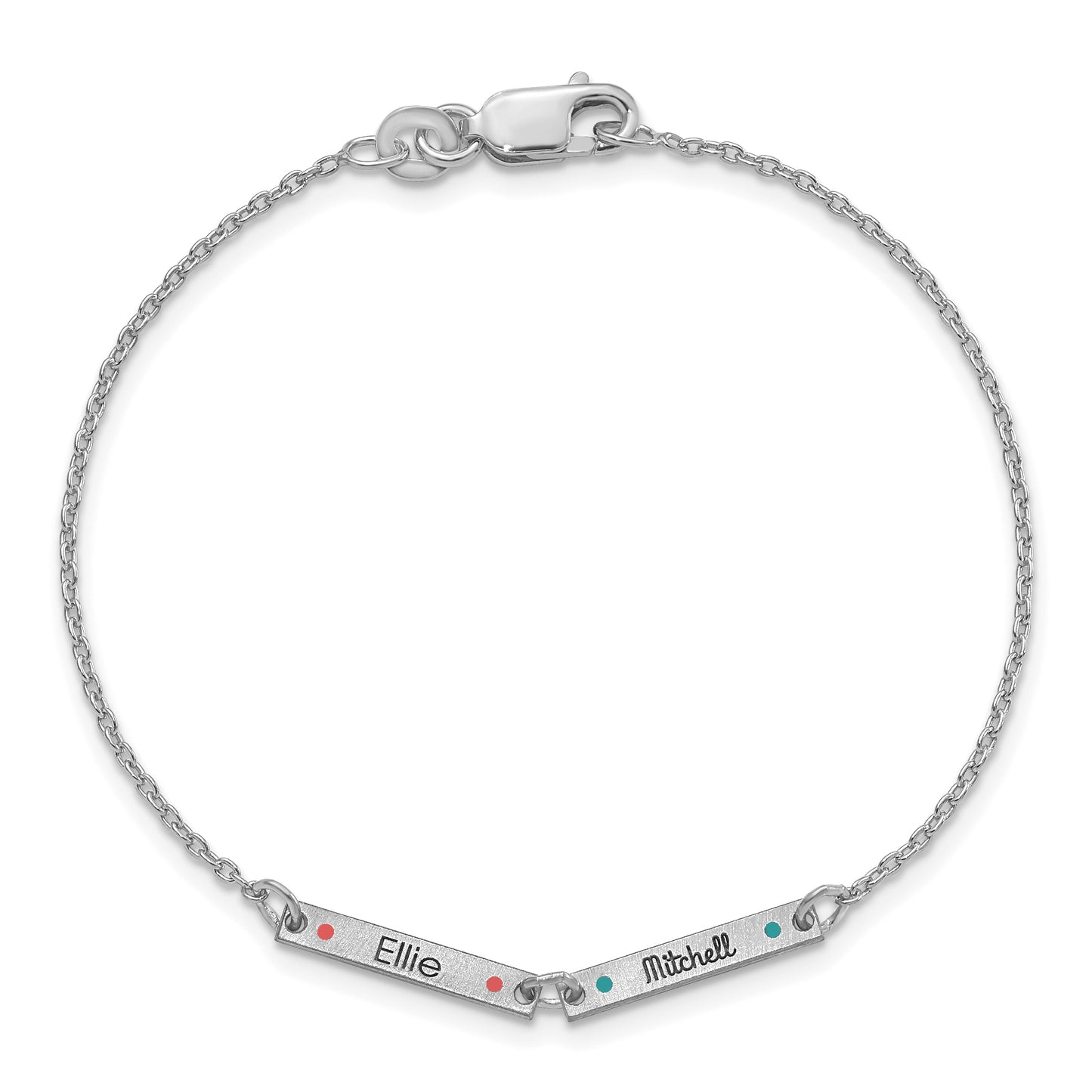 Sterling Silver Rhodium plated Brushed 2 Station Enameled Bracelet