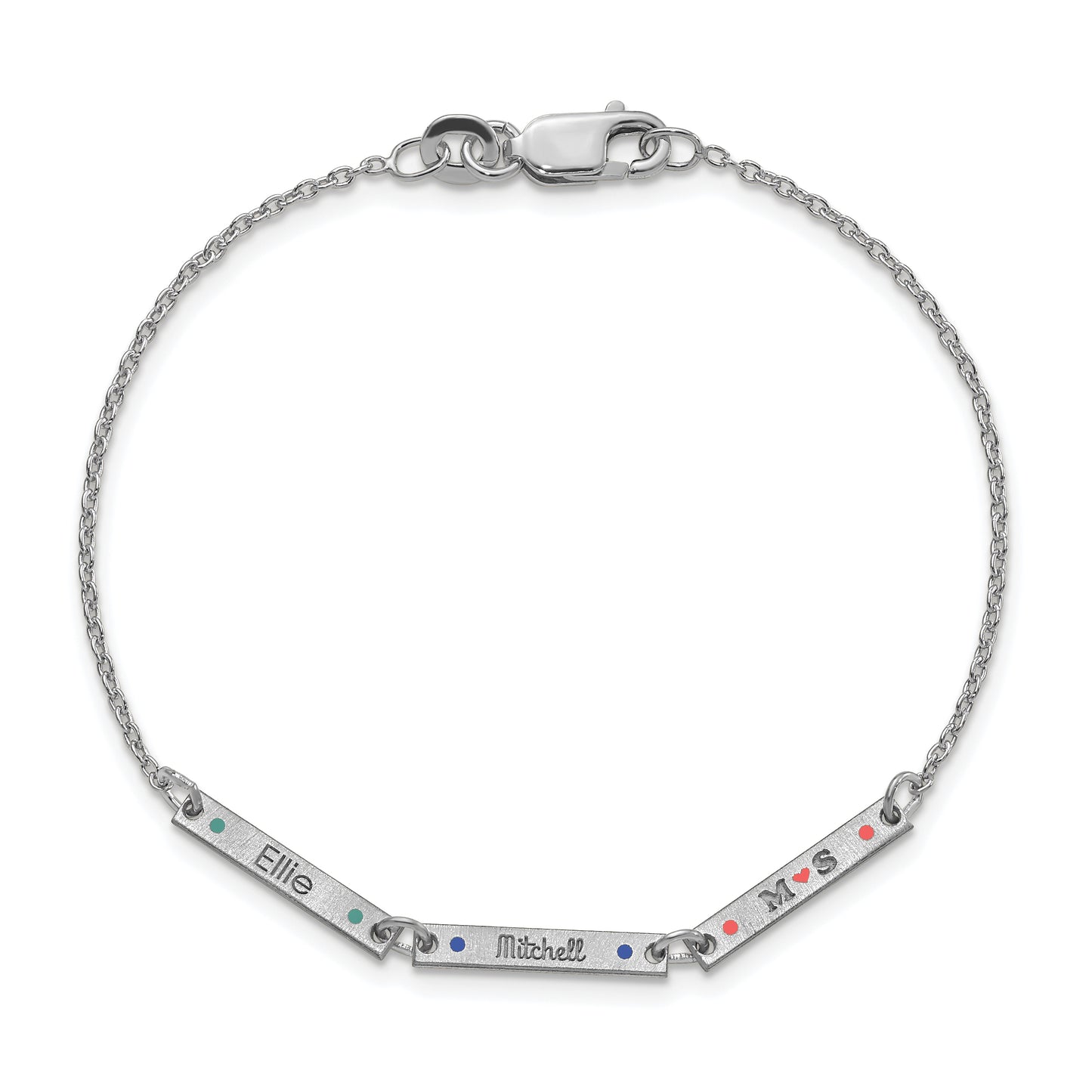 Sterling Silver Rhodium plated Brushed 3 Station Enameled Bracelet