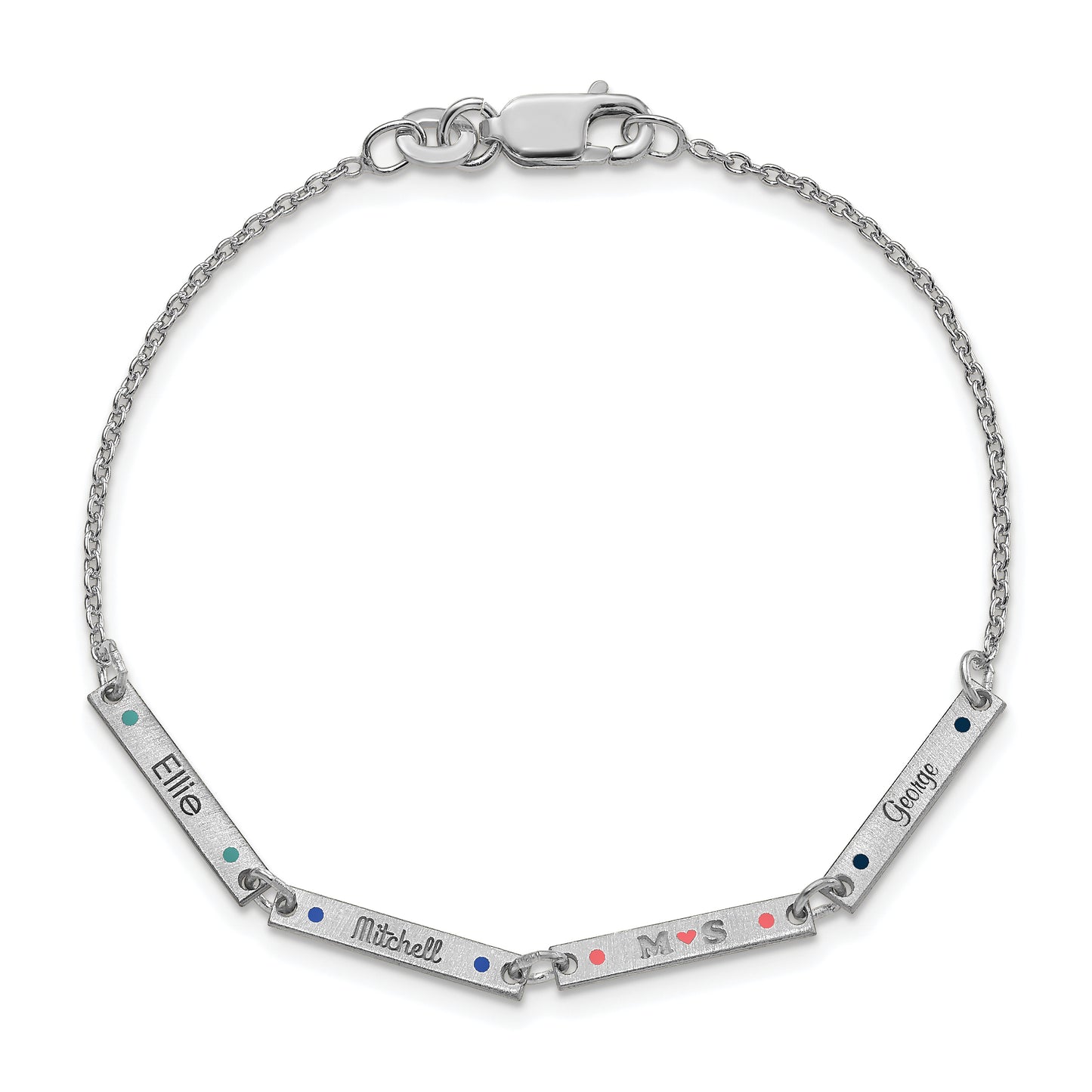 Sterling Silver Rhodium plated Brushed 4 Station Enameled Bracelet