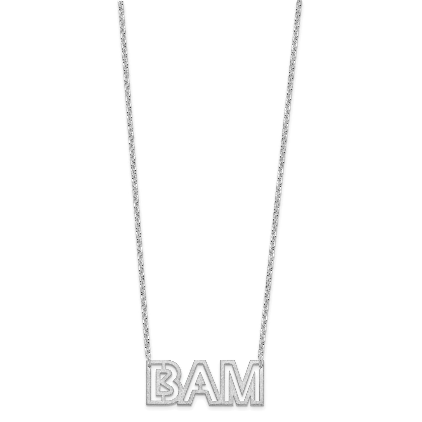 Sterling Silver Rhodium plated Small Brushed 3 Letter Necklace