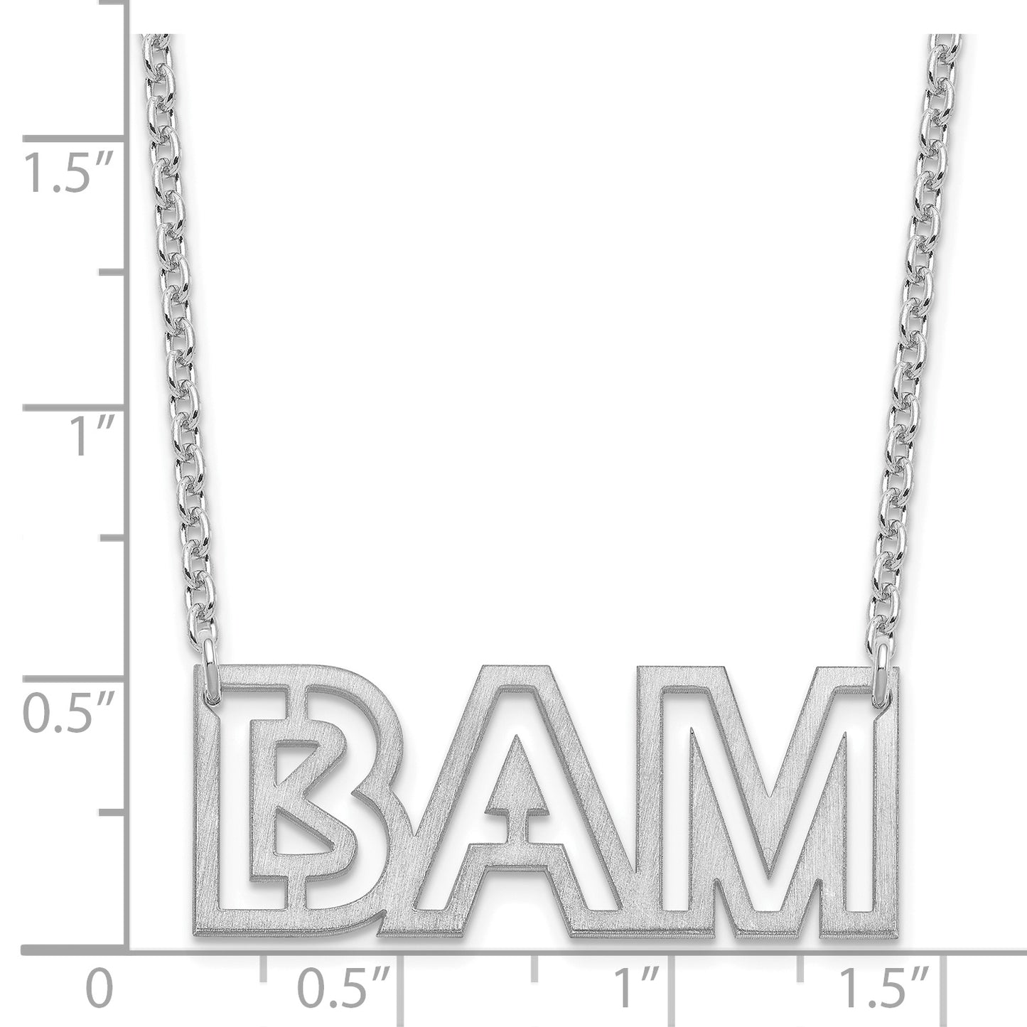 Sterling Silver Rhodium plated Small Brushed 3 Letter Necklace