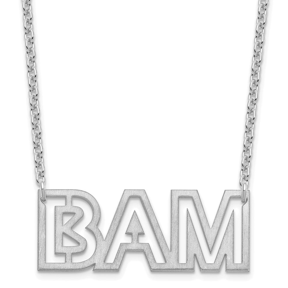 Sterling Silver Rhodium plated Small Brushed 3 Letter Necklace