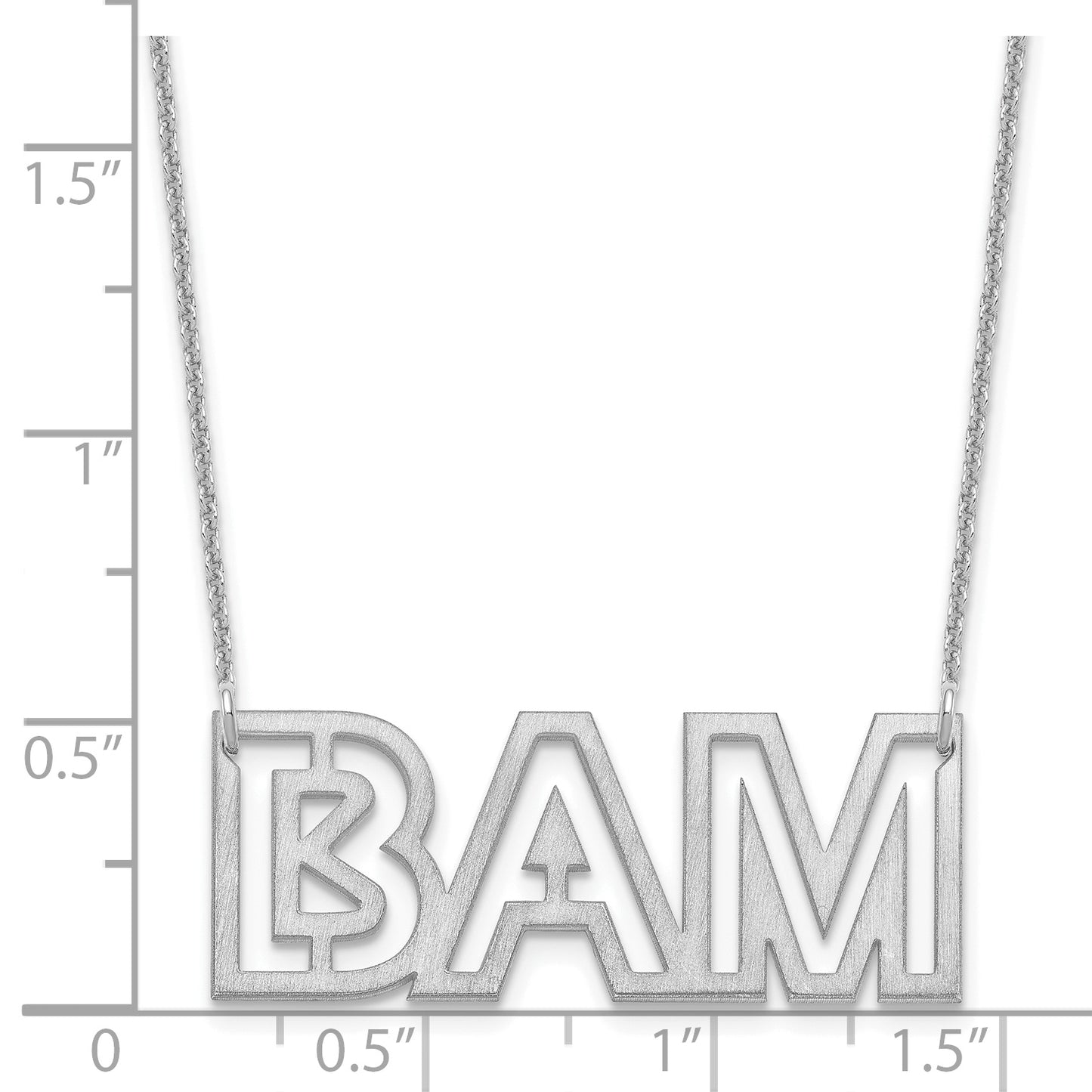 14K White Gold Small Brushed 3 Letter Necklace