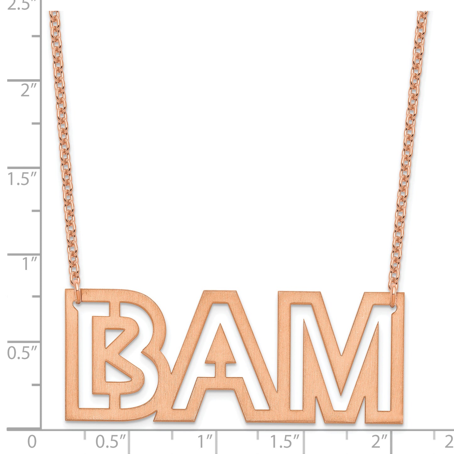 Sterling Silver Rose Gold plated Large Brushed 3 Letter Necklace