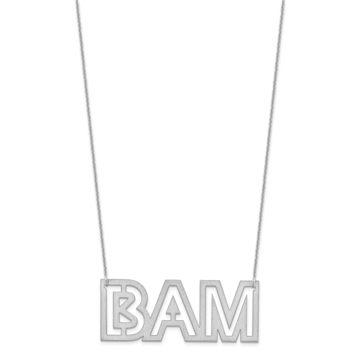 14K White Gold Large Brushed 3 letter Necklace