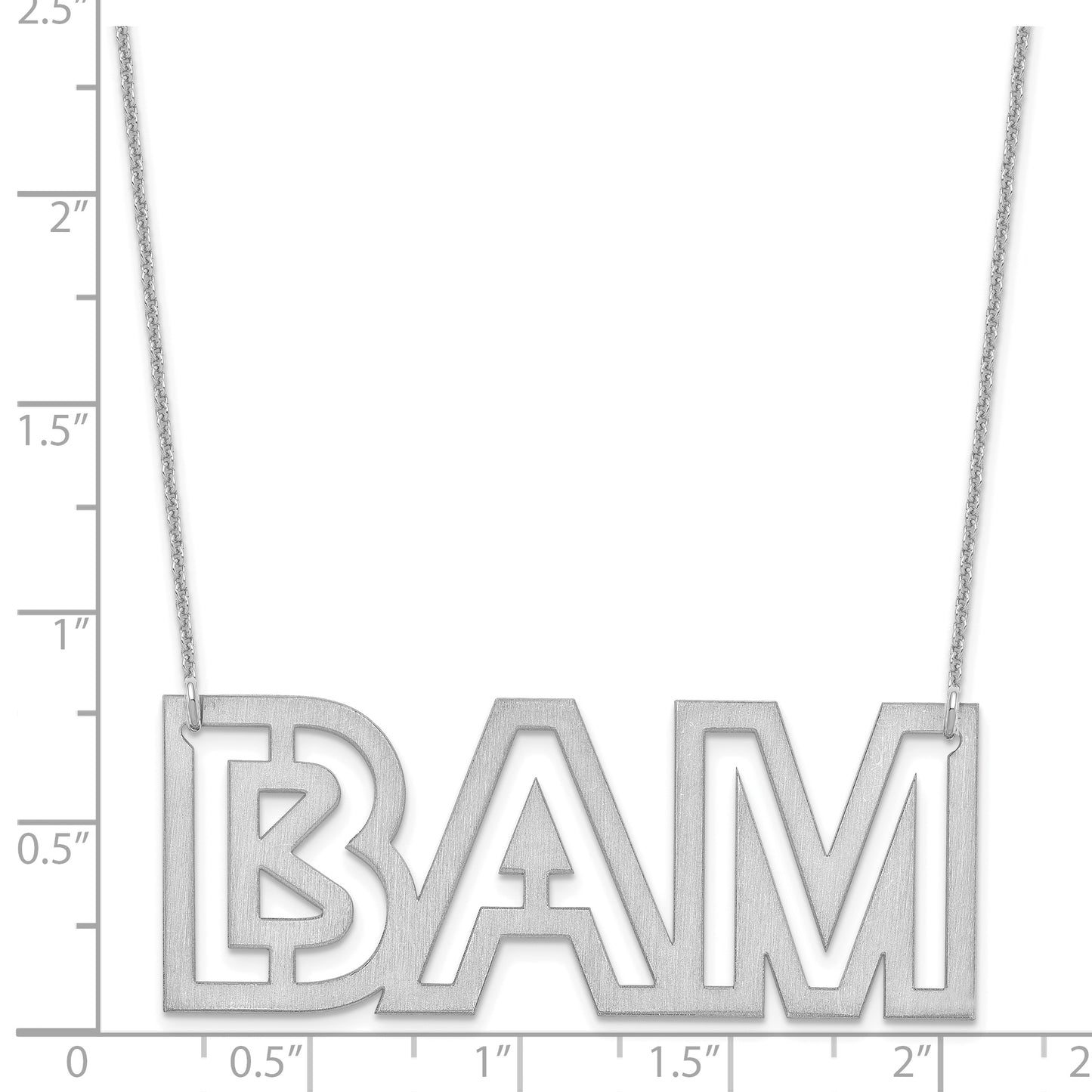14K White Gold Large Brushed 3 letter Necklace