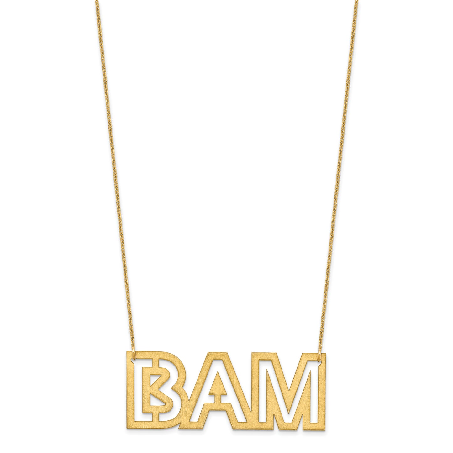 14K Yellow Gold Large Brushed 3 Letter Necklace
