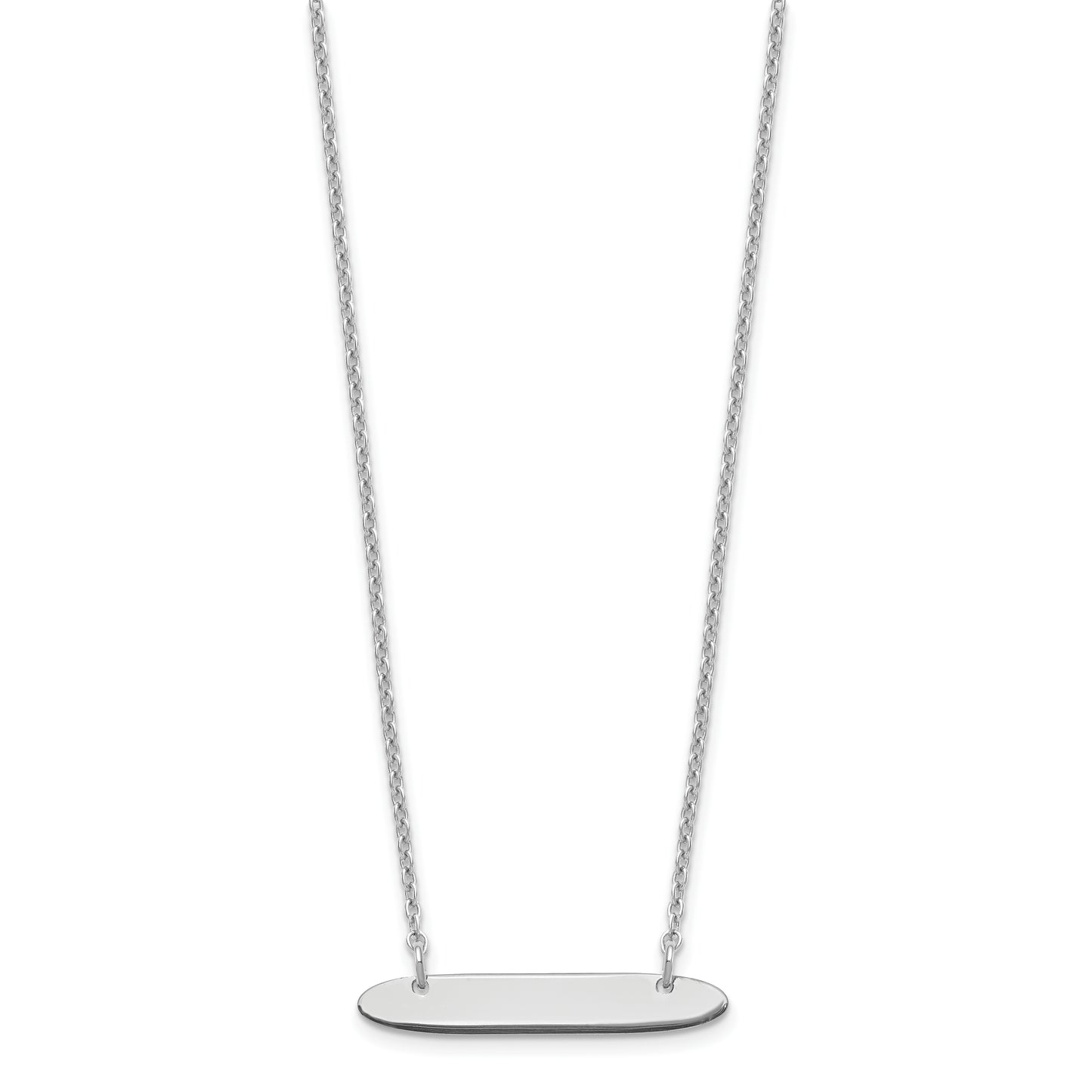 Sterling Silver Rhodium plated Small Polished Oblong Blank Bar Necklace