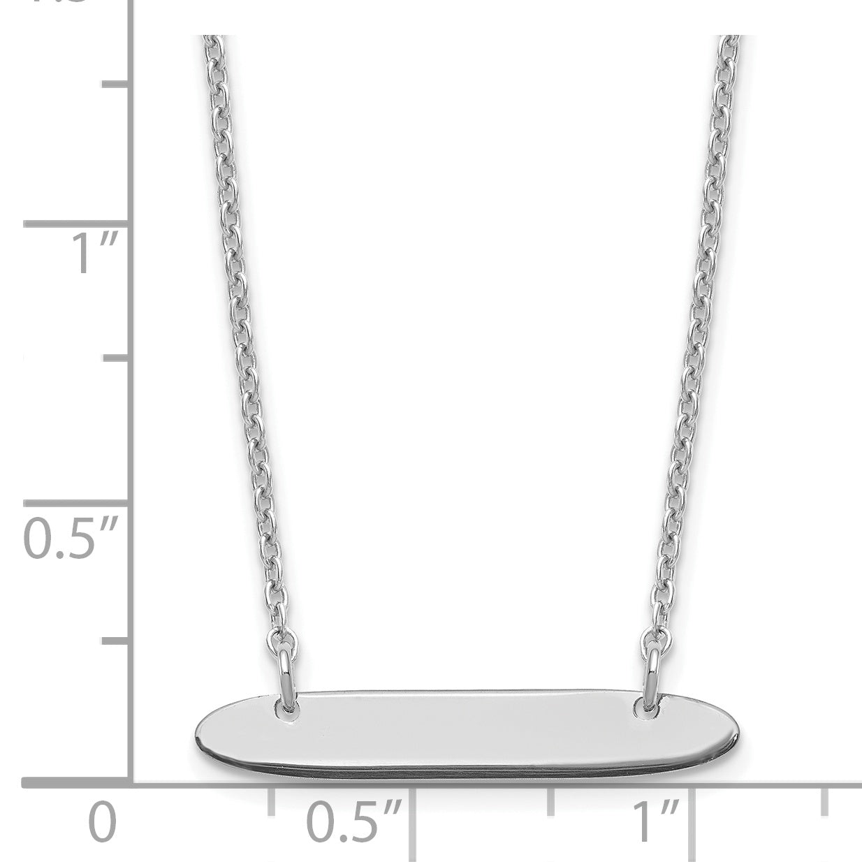 Sterling Silver Rhodium plated Small Polished Oblong Blank Bar Necklace